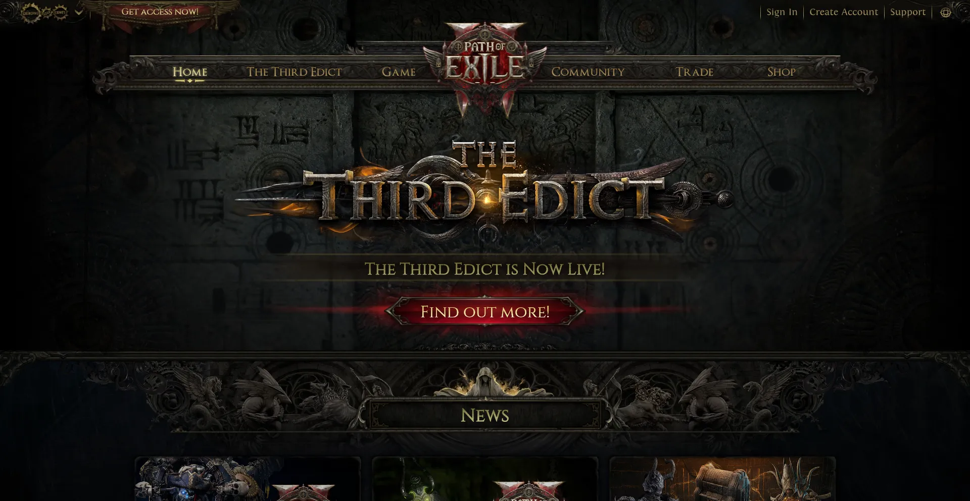 Website screenshot of Pathofexile2.com