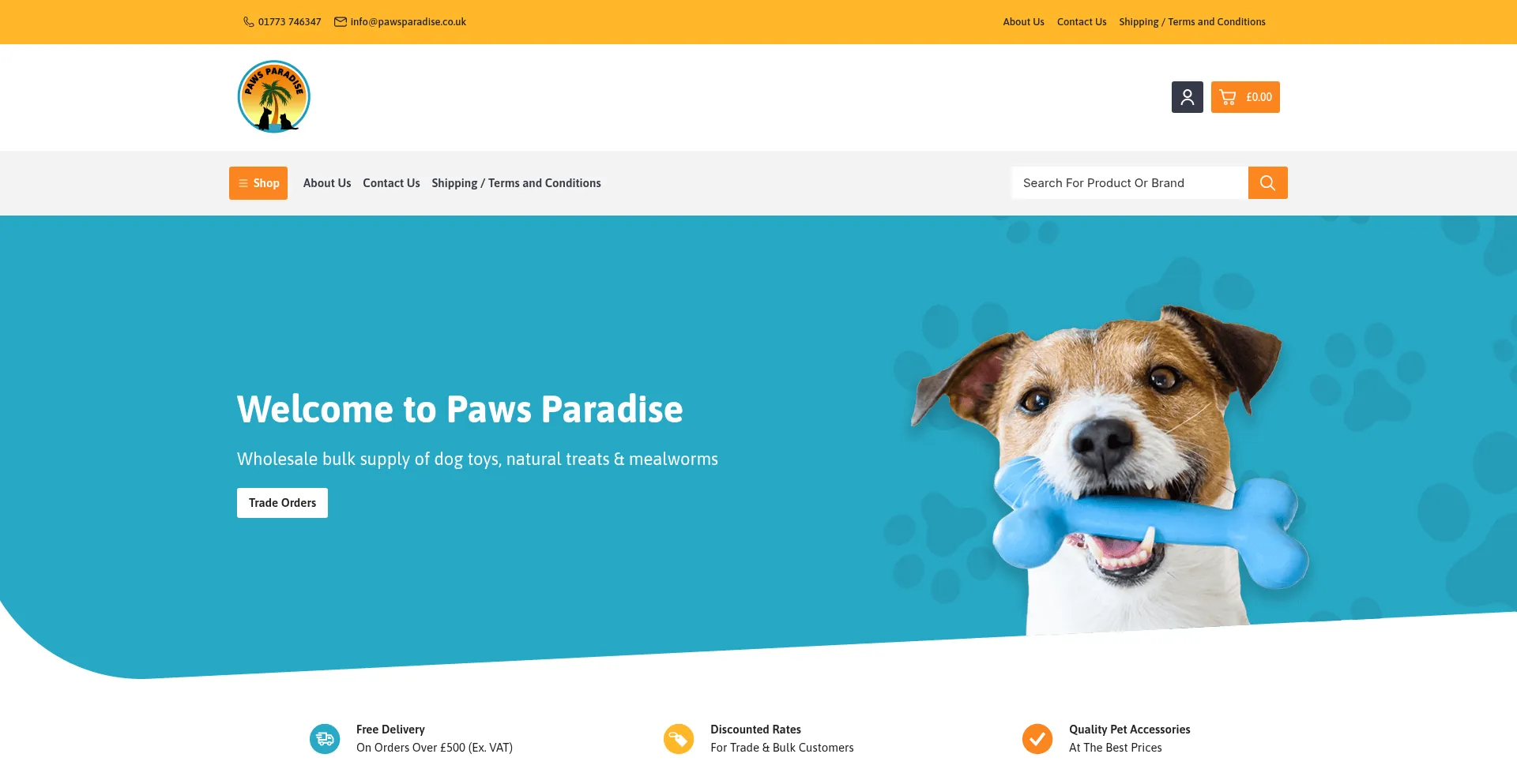 Website screenshot of Pawsparadise.co.uk