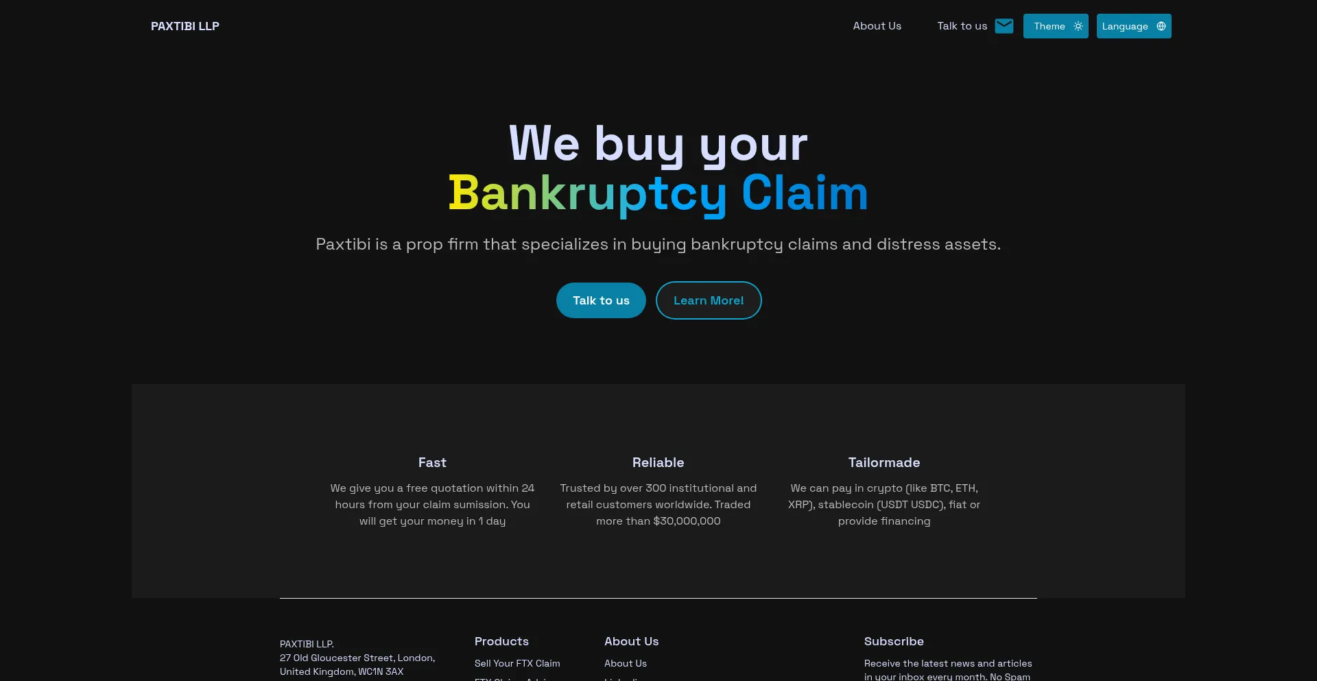 Website screenshot of Paxtibi.xyz