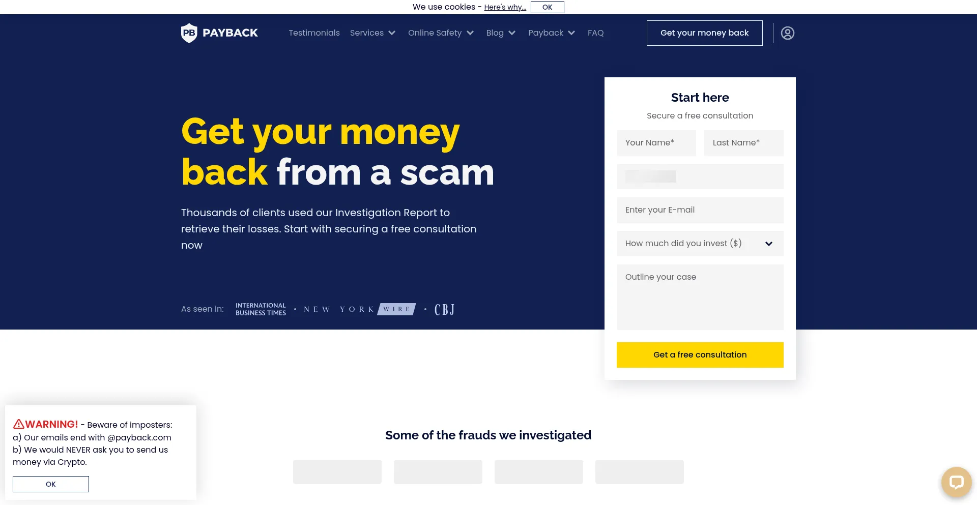 Website screenshot of Payback.com