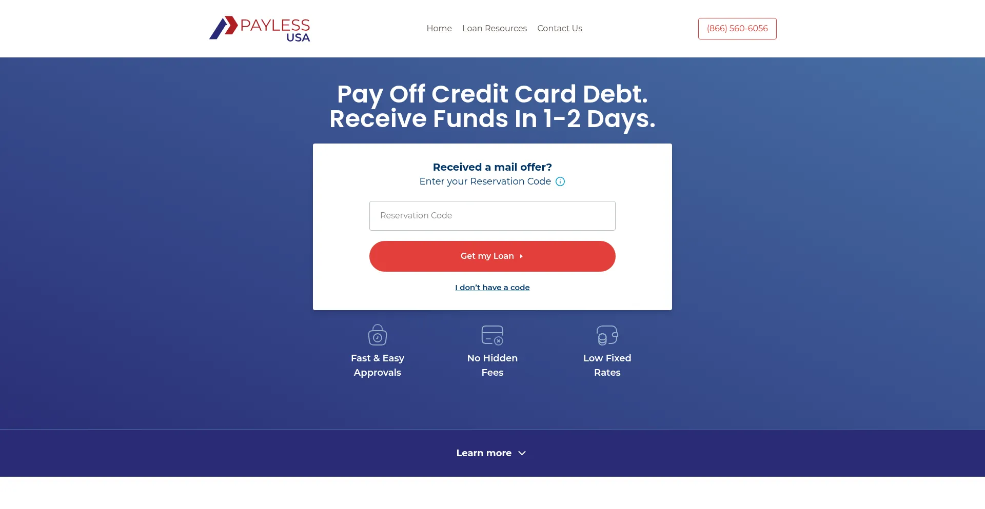 Website screenshot of Payless-now.com