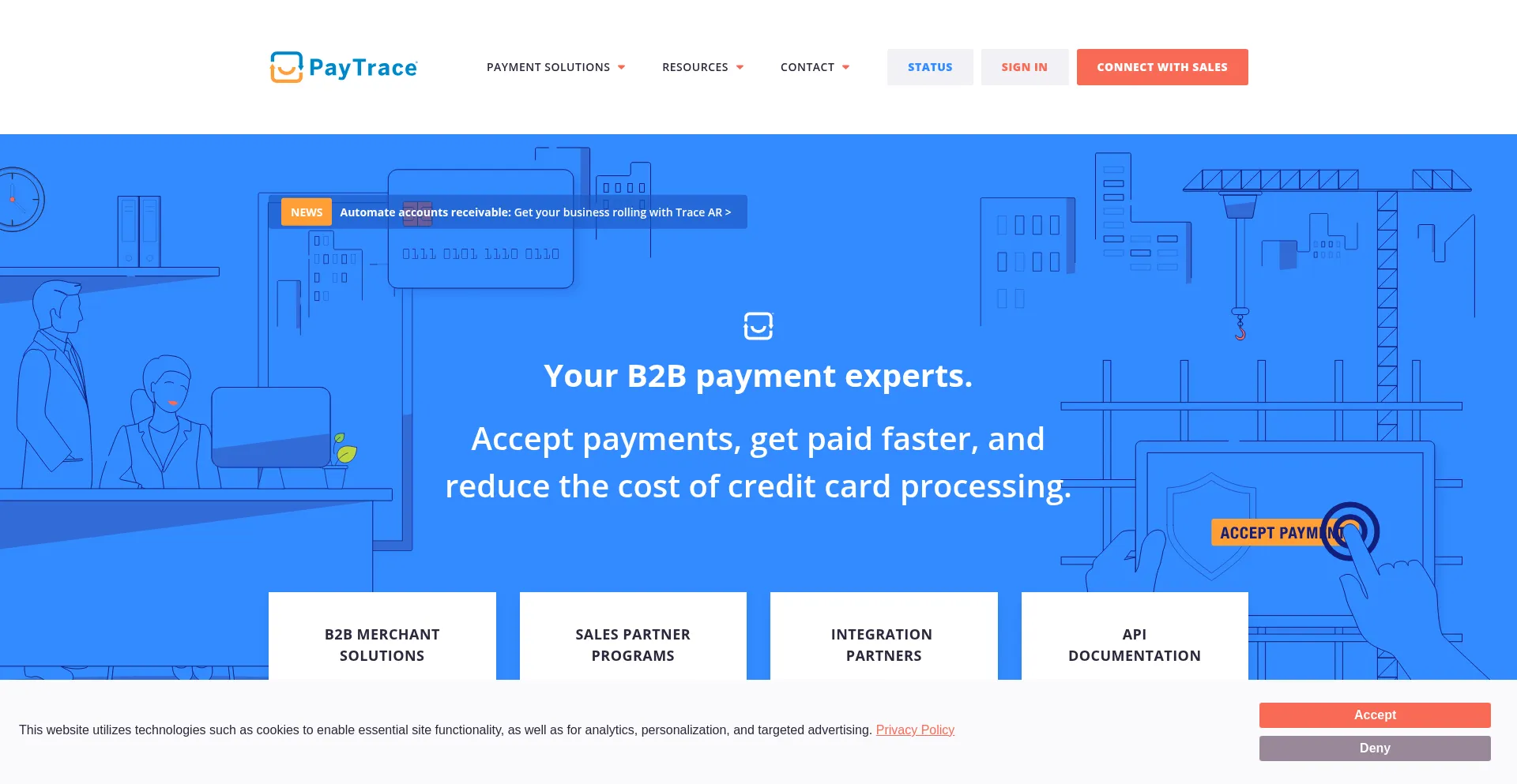 Website screenshot of Paytrace.com