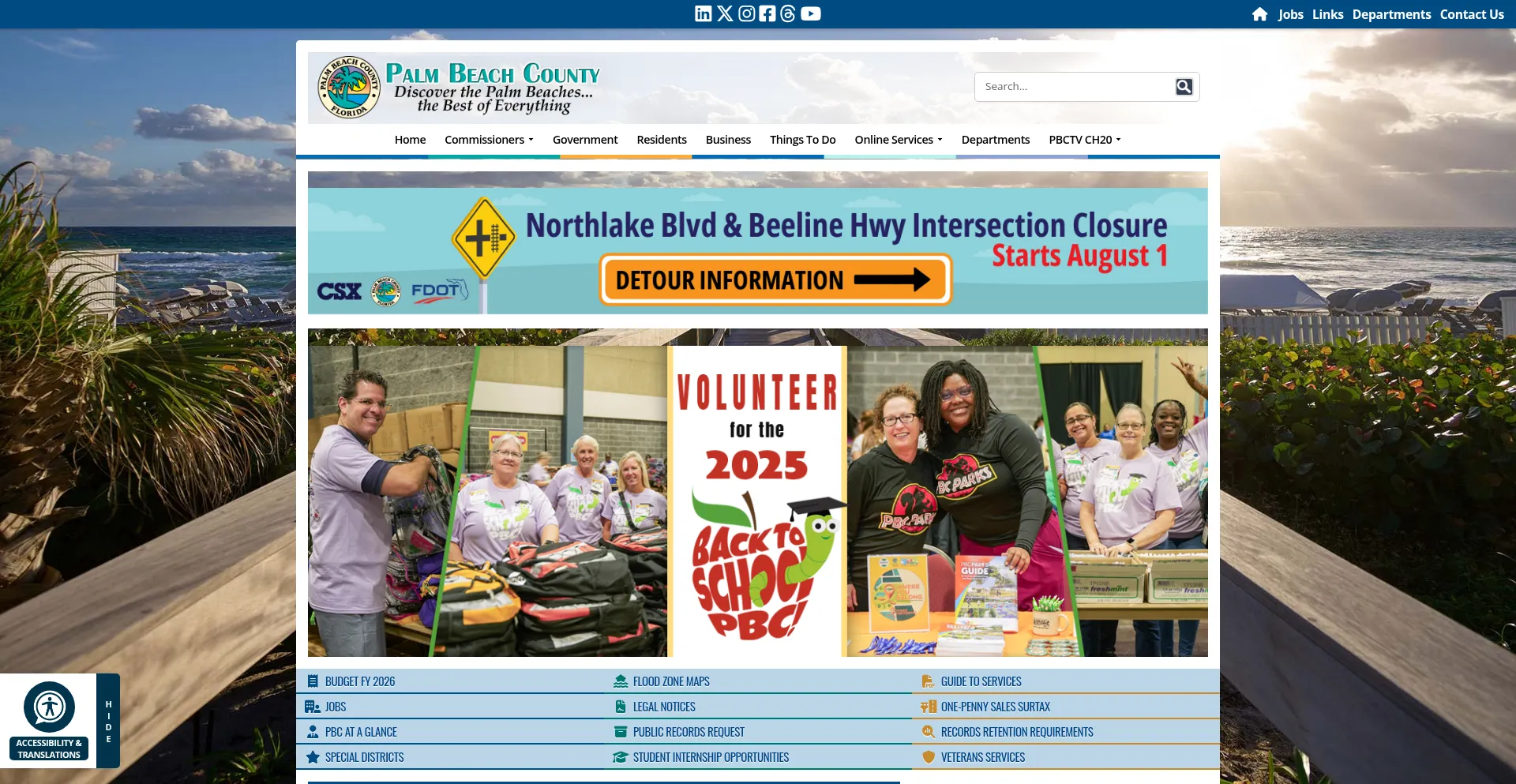Website screenshot of Pbcgov.com