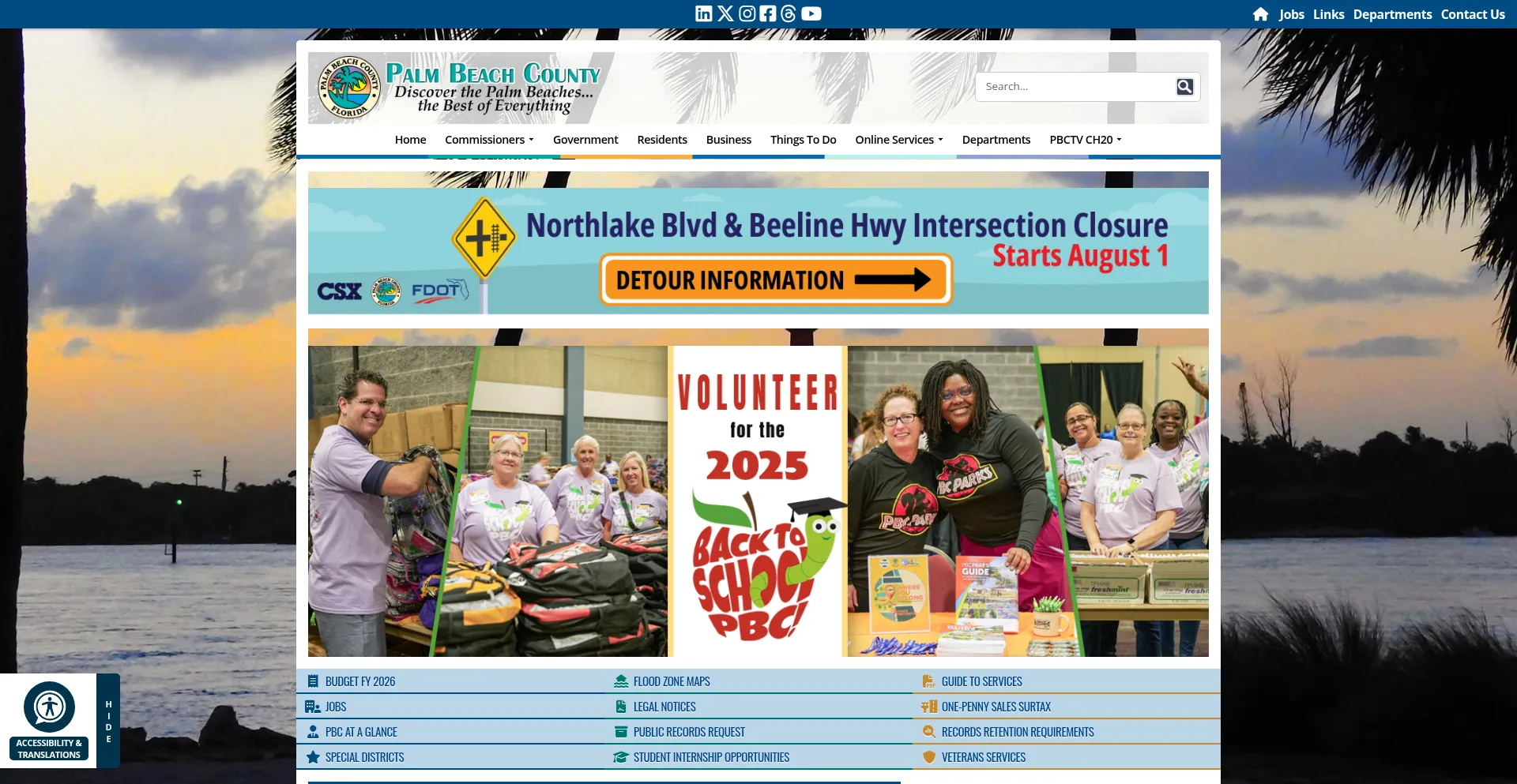 Website screenshot of Pbcgov.org