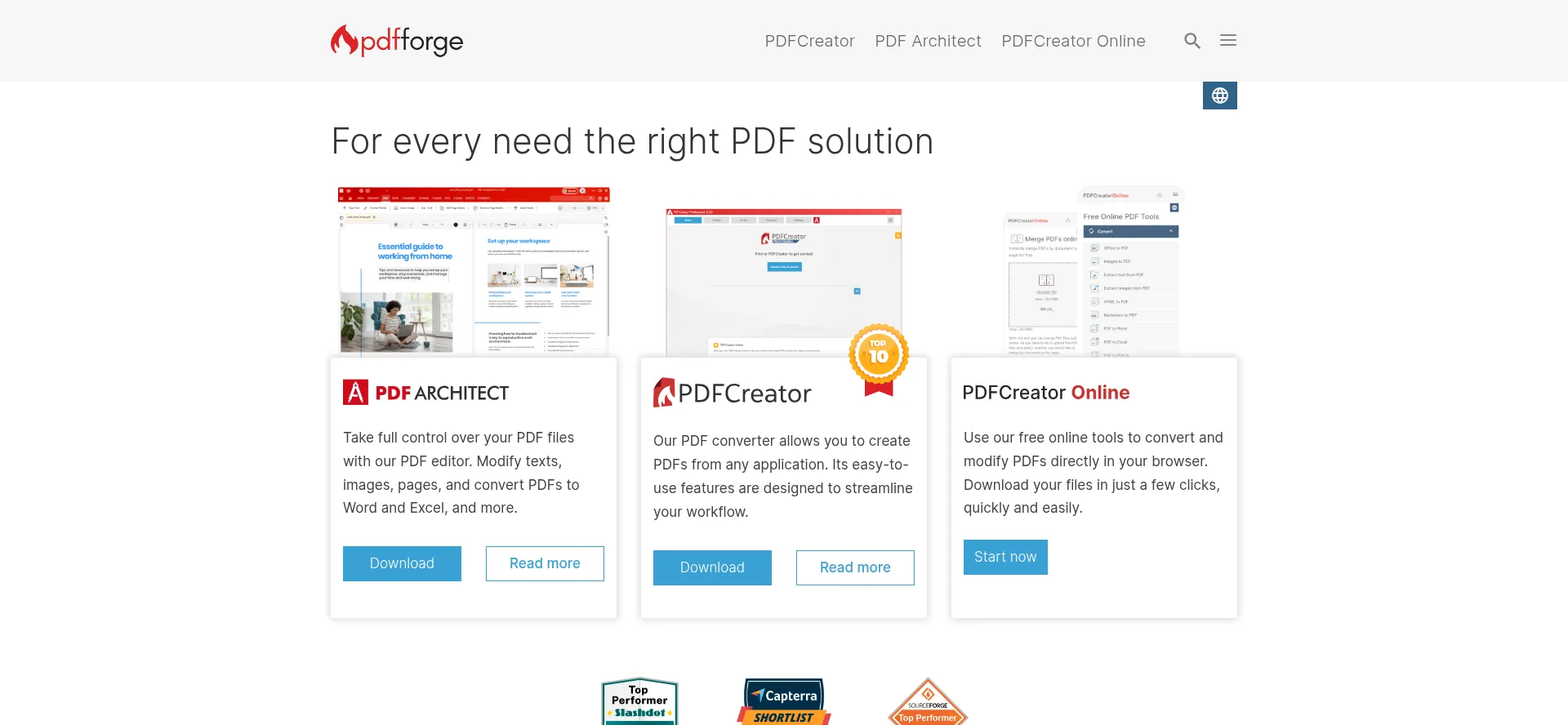 Website screenshot of Pdfforge.org