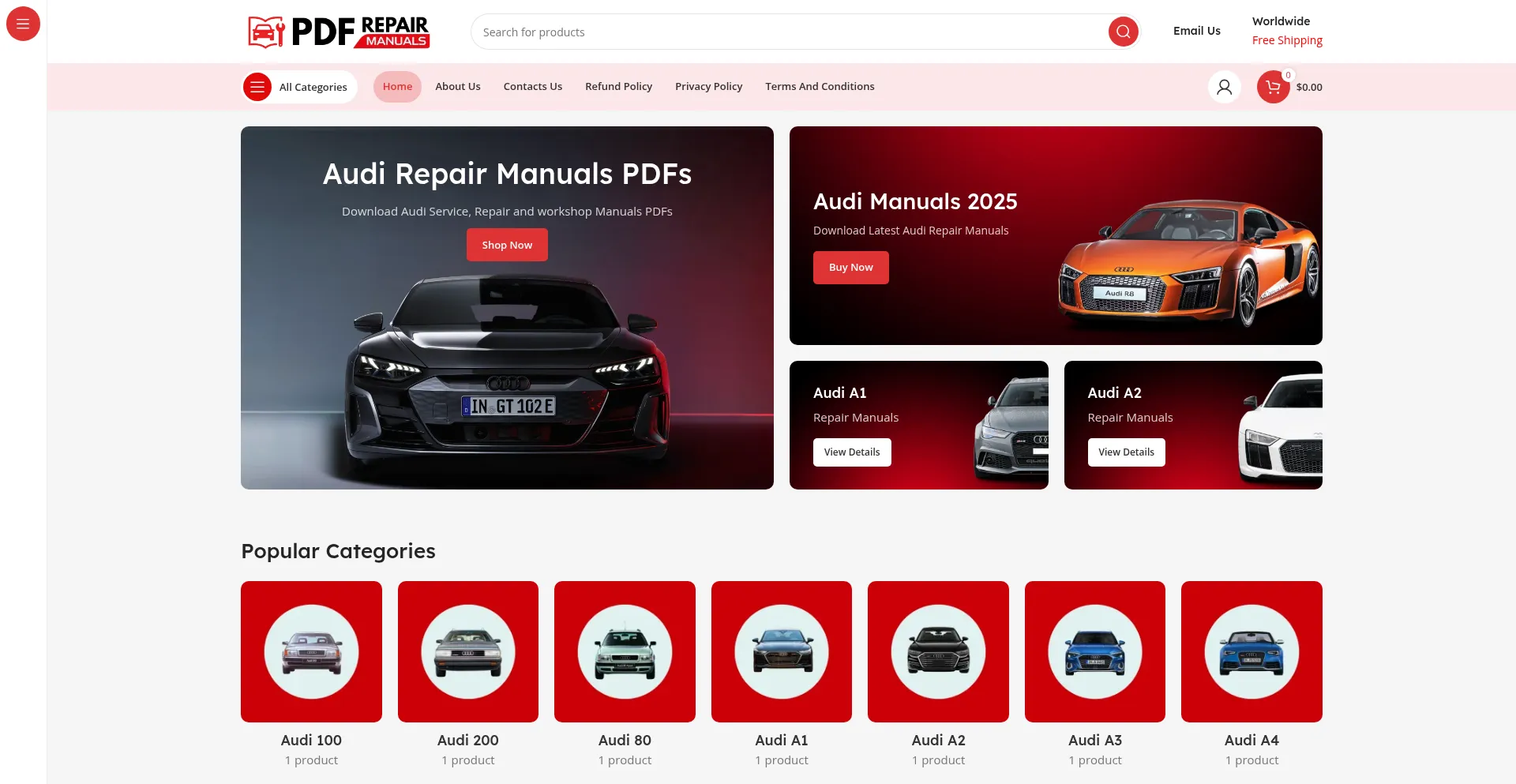 Website screenshot of Pdfrepairmanuals.org
