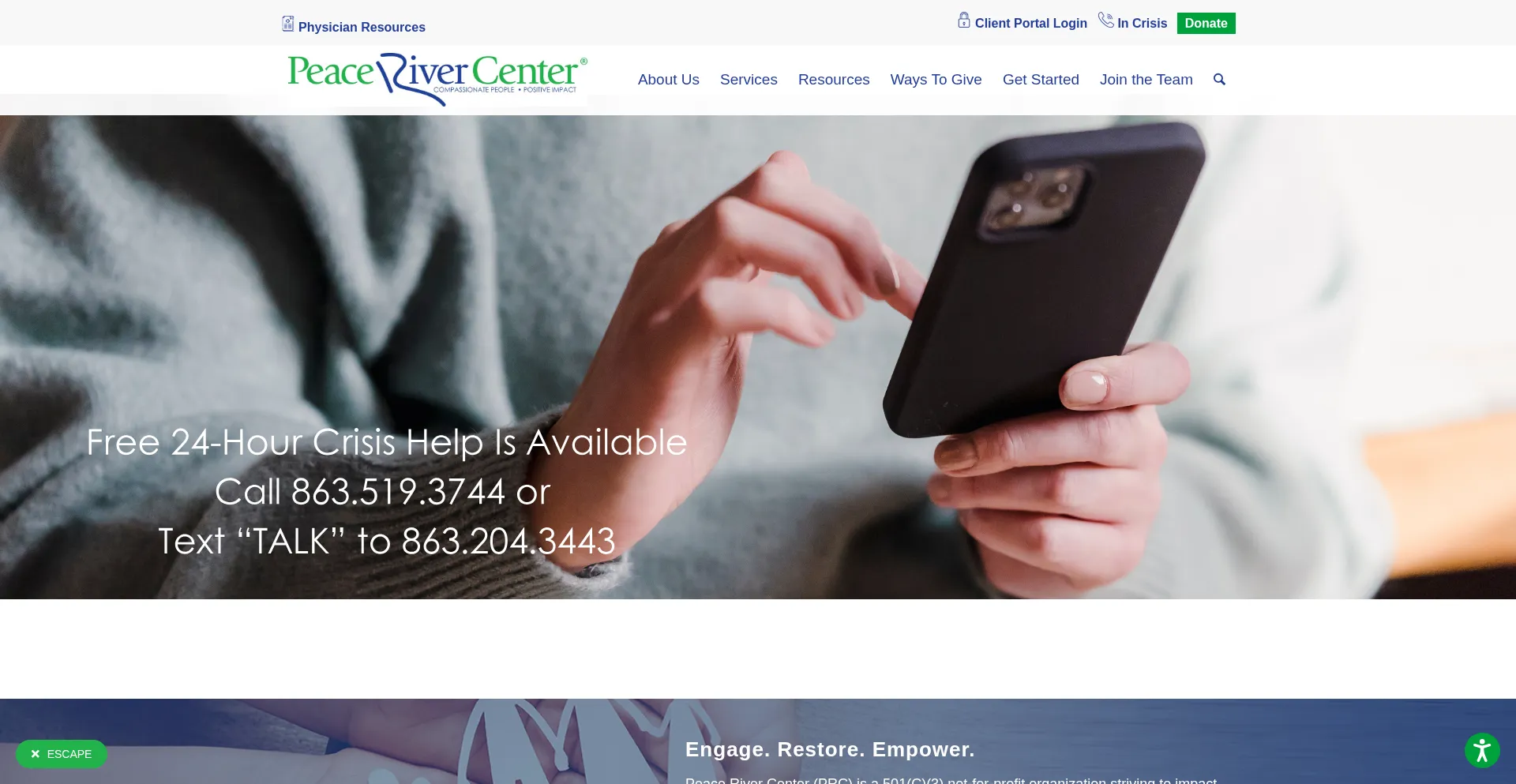 Website screenshot of Peacerivercenter.org