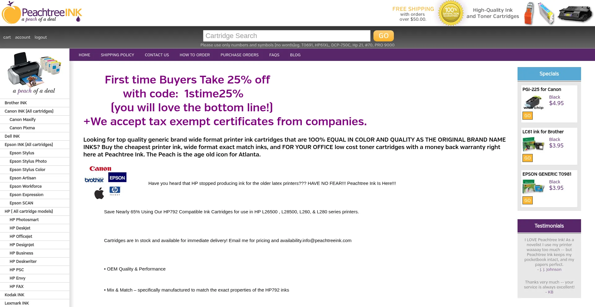 Website screenshot of Peachtreeink.com