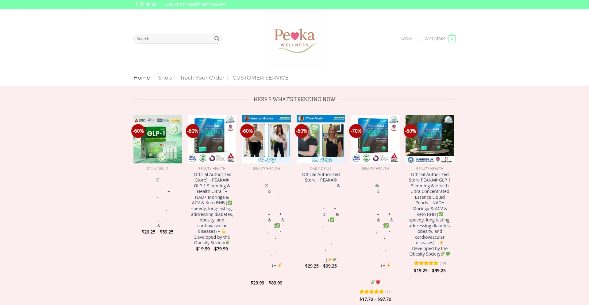 Website screenshot of Peakawellness.com