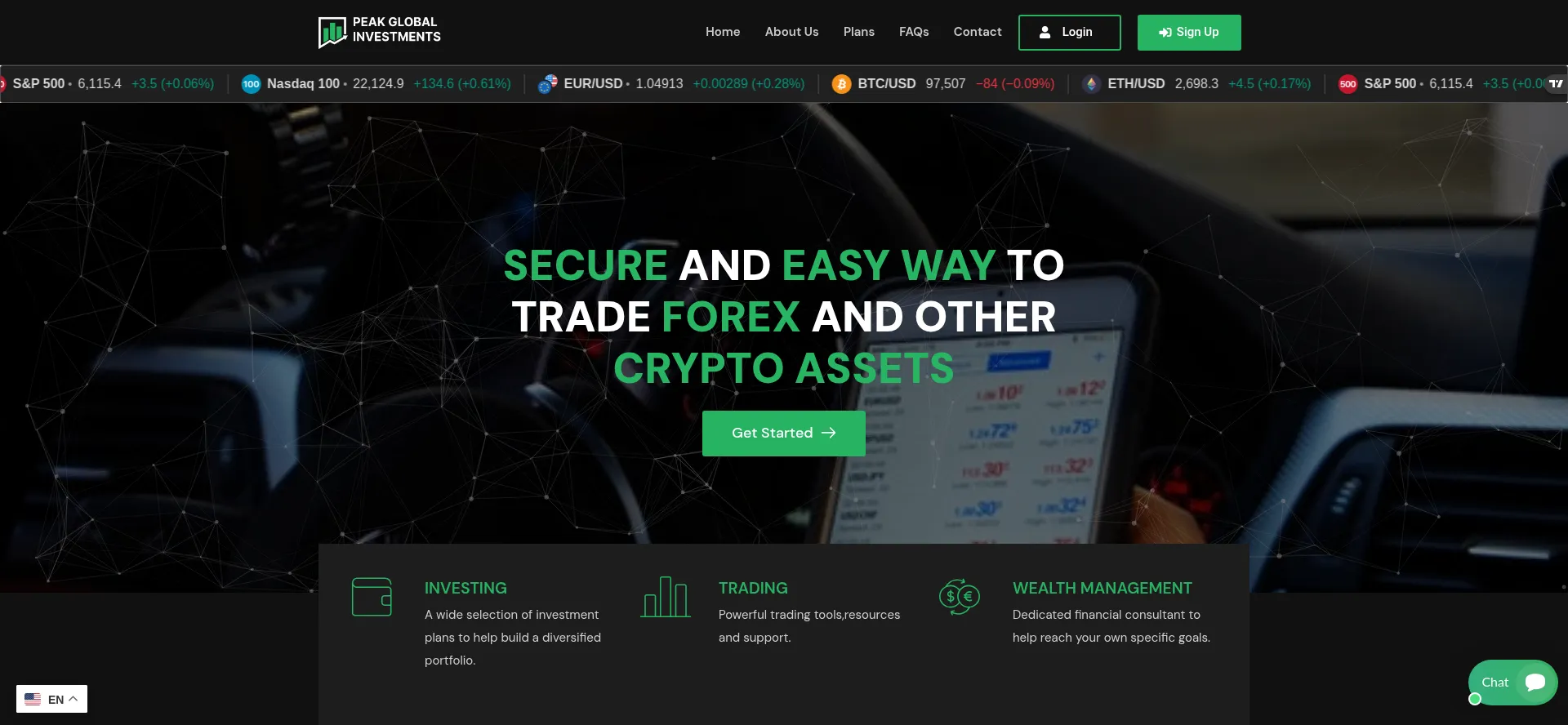 Website screenshot of Peakglobalinvestments.com