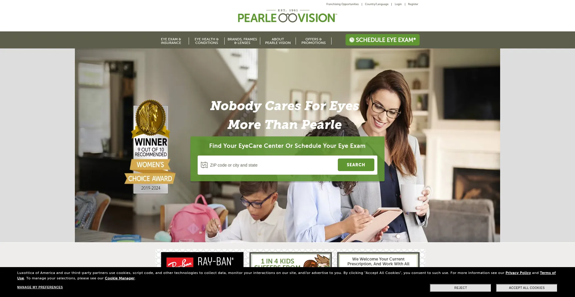 Website screenshot of Pearlevision.com