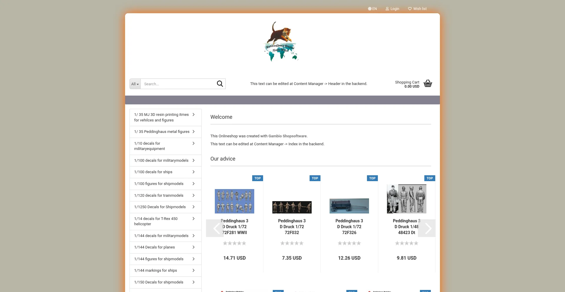 Website screenshot of Peddinghaus-decals.de