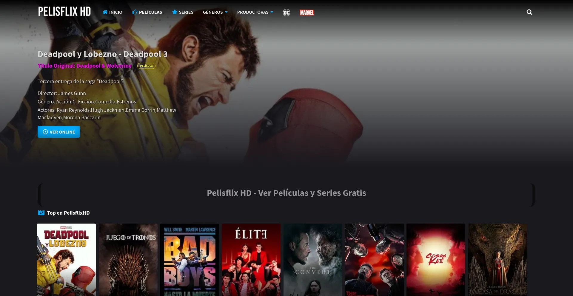 Website screenshot of Pelisflixhd.net