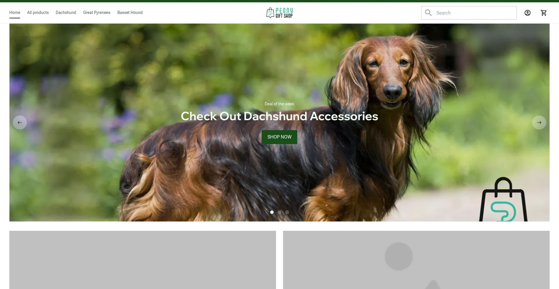 Website screenshot of Peonygiftshop.com