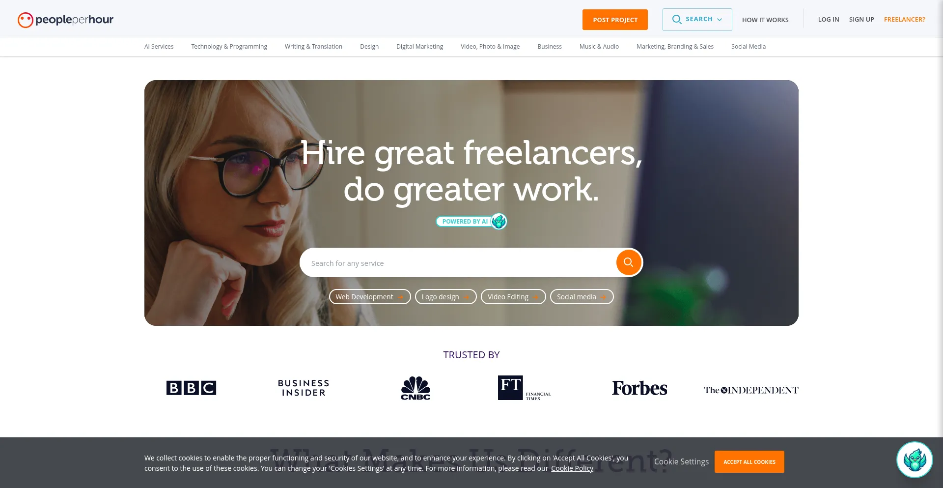 Website screenshot of Peopleperhour.com