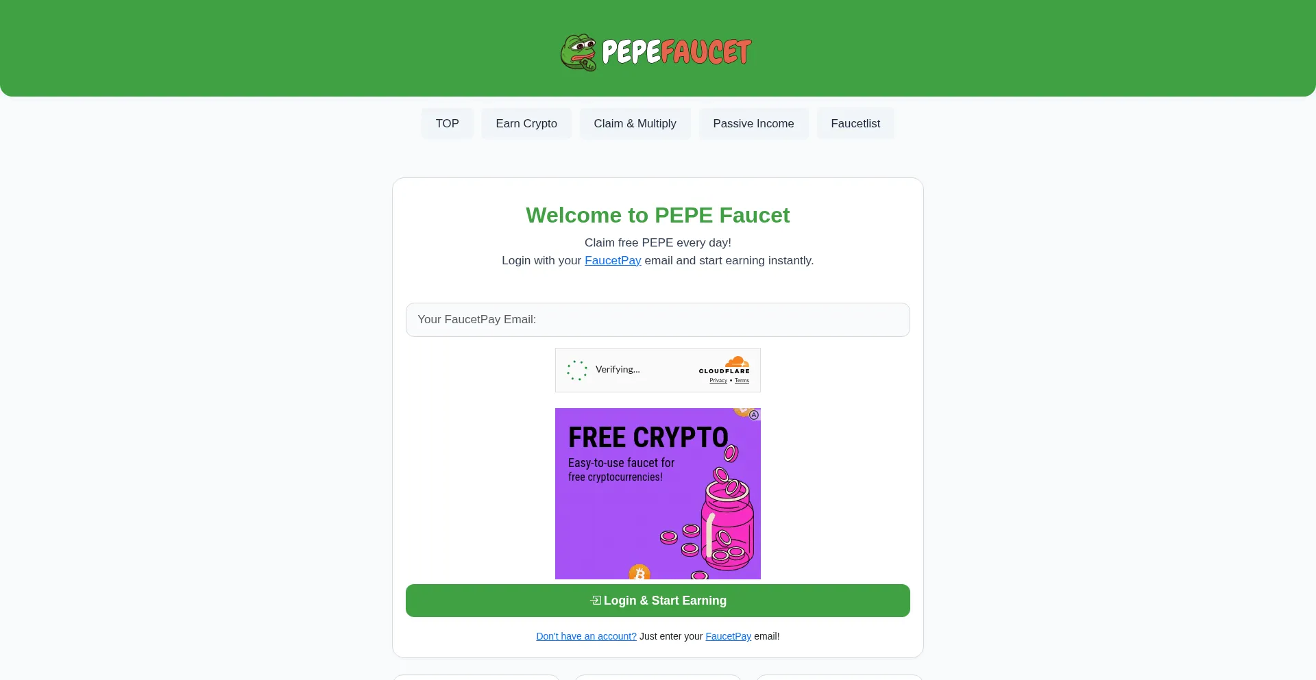 Website screenshot of Pepefaucet.xyz