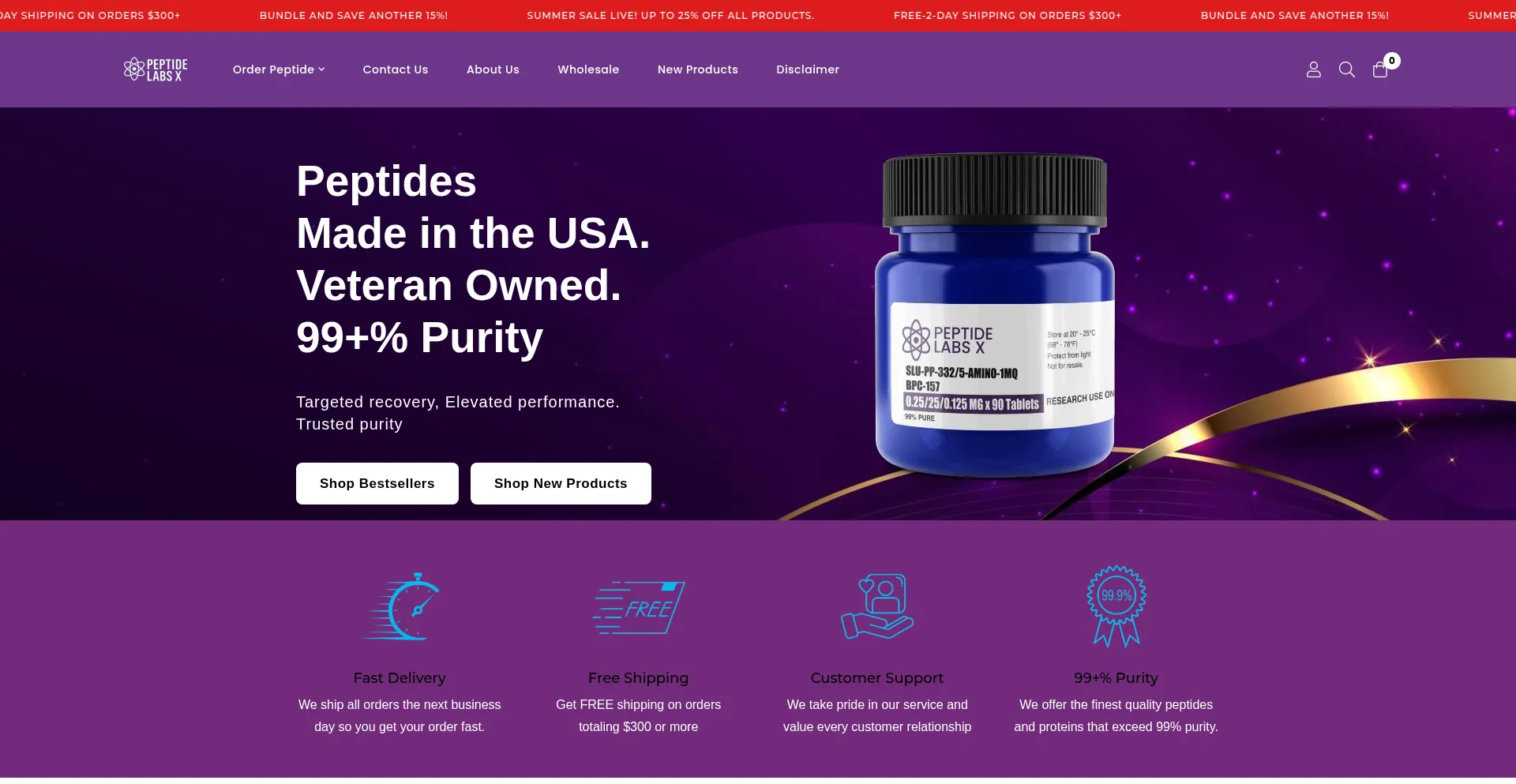 Website screenshot of Peptidelabsx.com