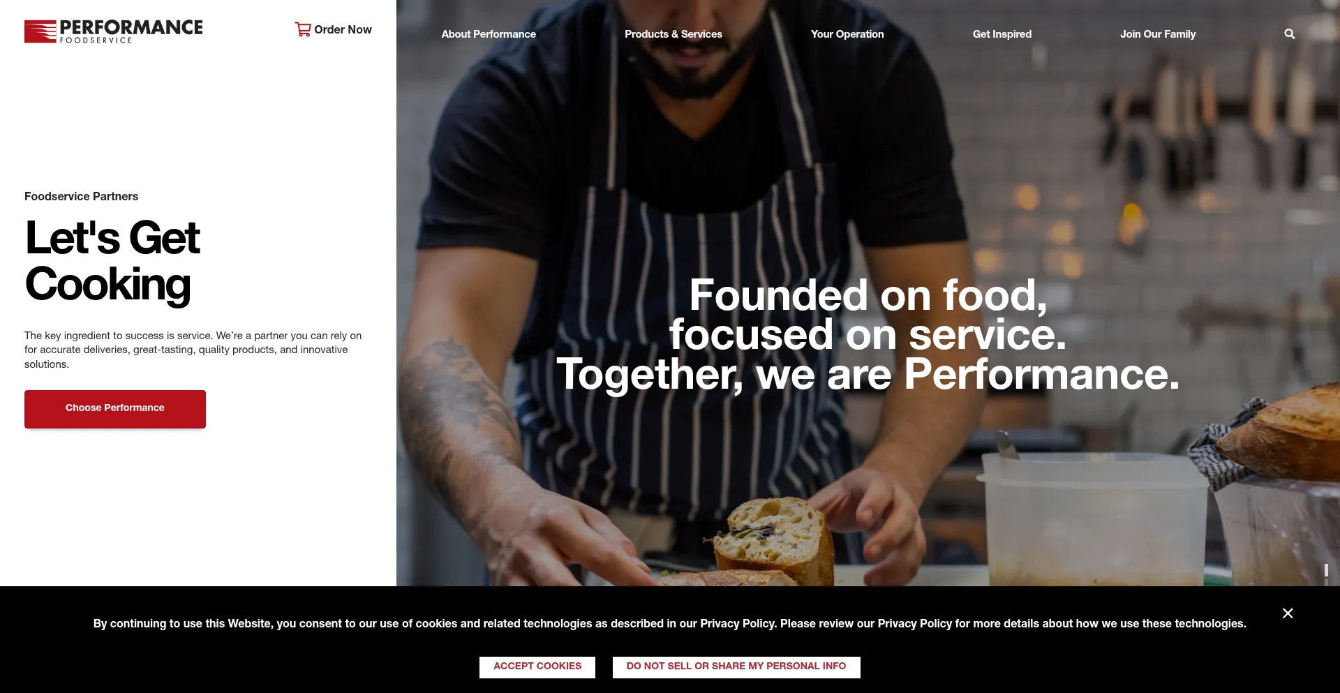 Website screenshot of Performancefoodservice.com