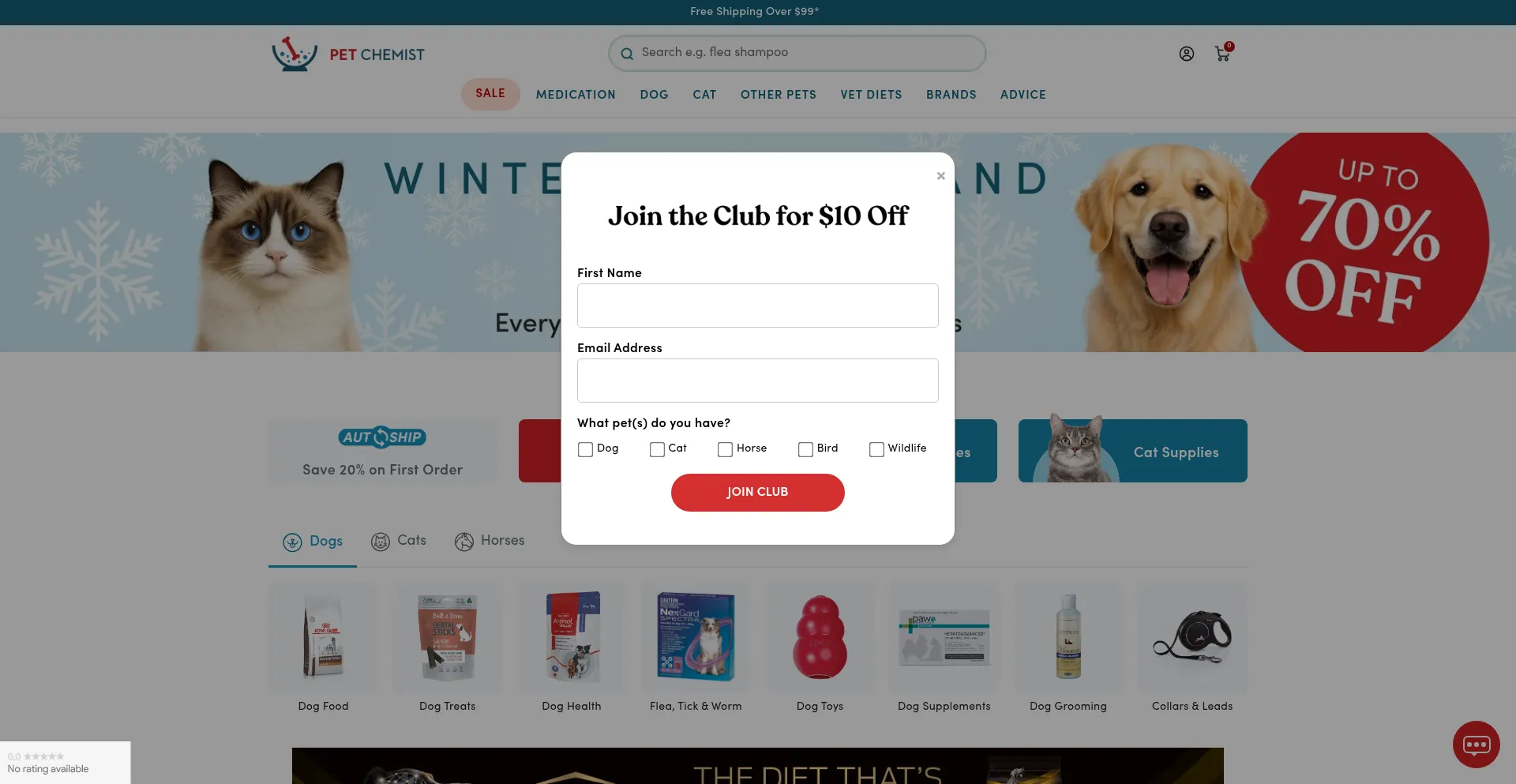 Website screenshot of Petchemist.com.au