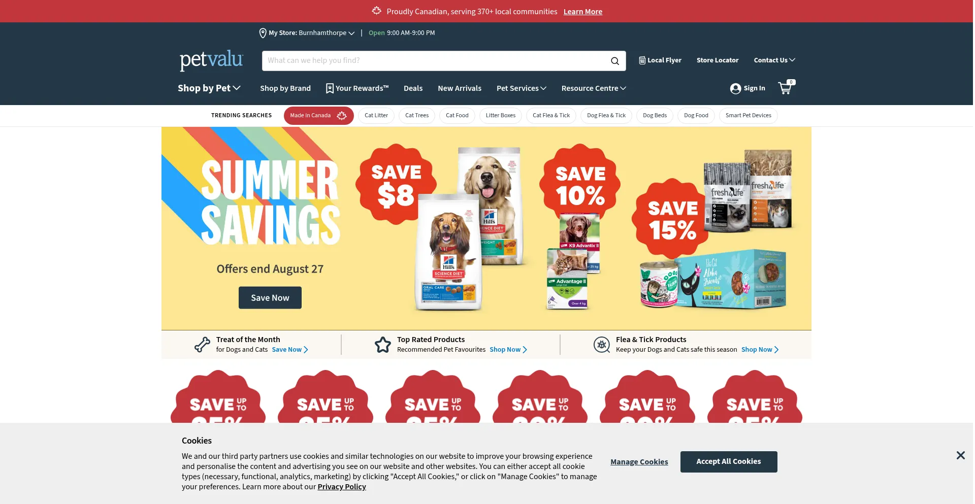 Website screenshot of Petvalu.ca