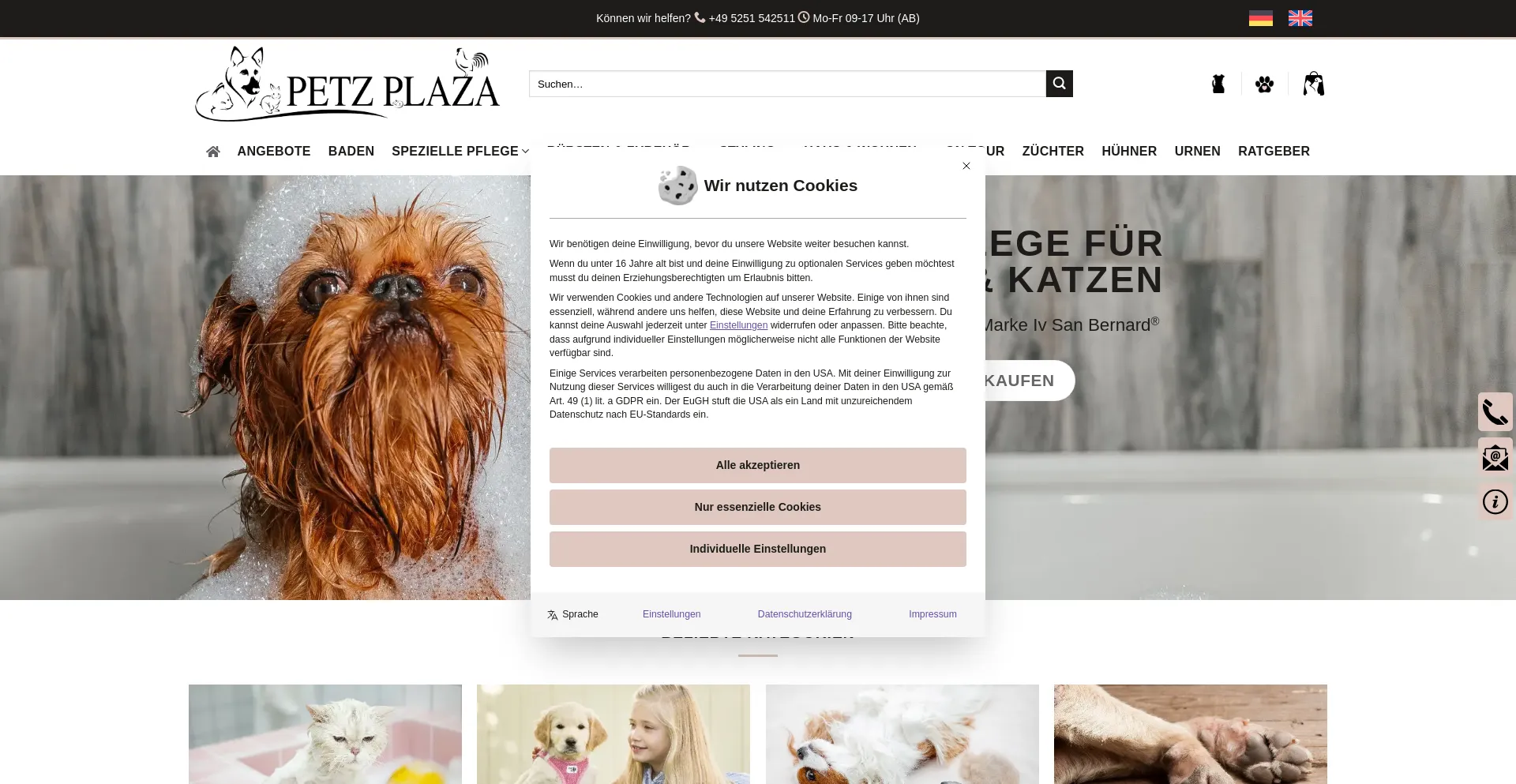 Website screenshot of Petzplaza.de