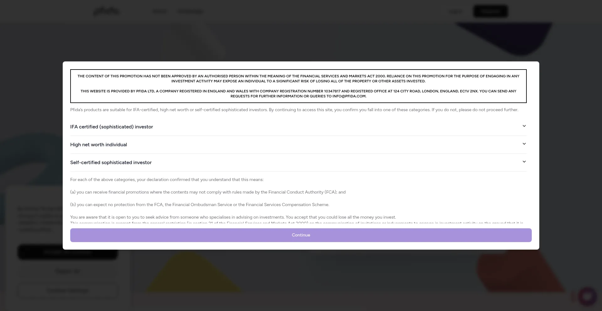Website screenshot of Pfida.com