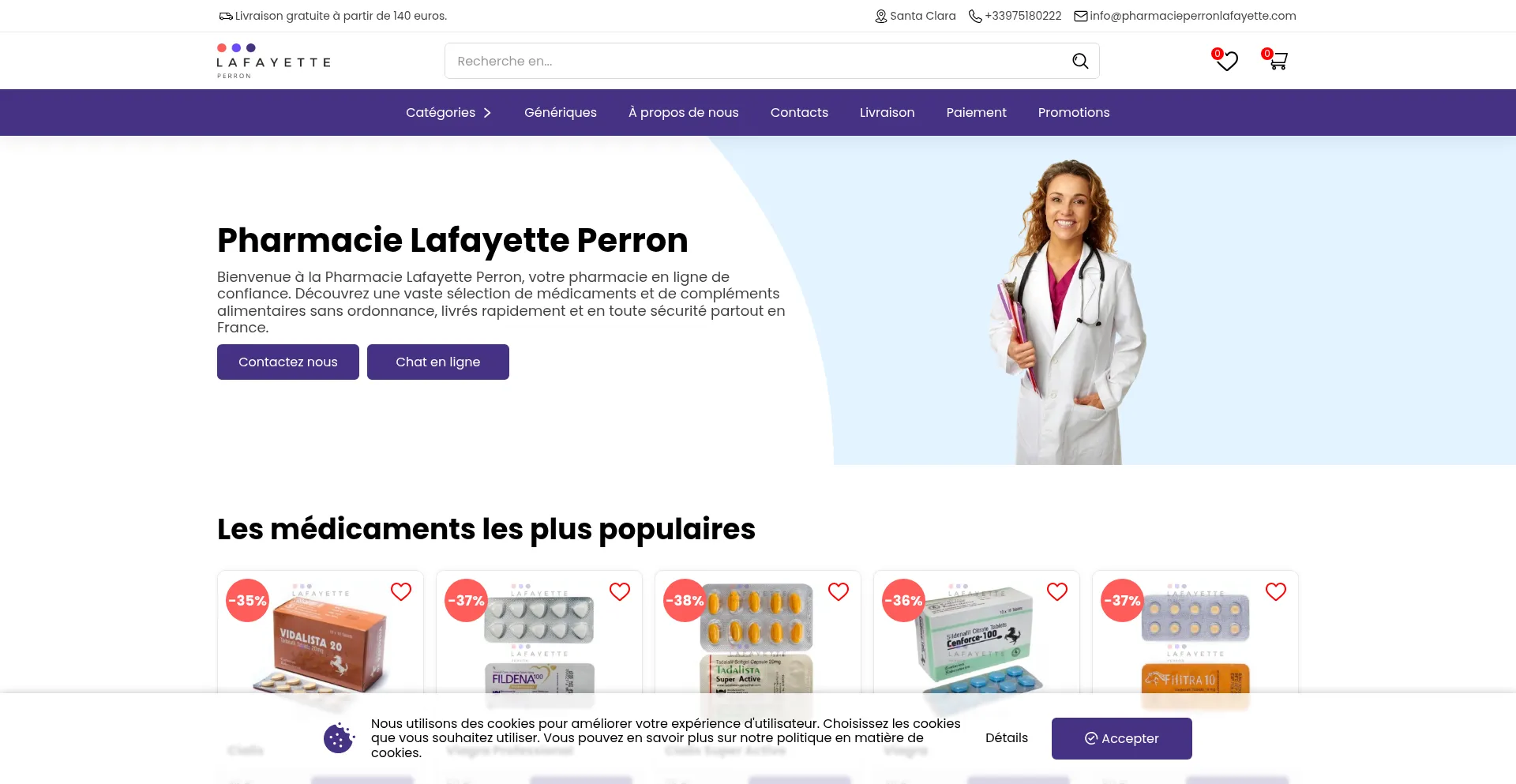 Website screenshot of Pharmacieperronlafayette.com