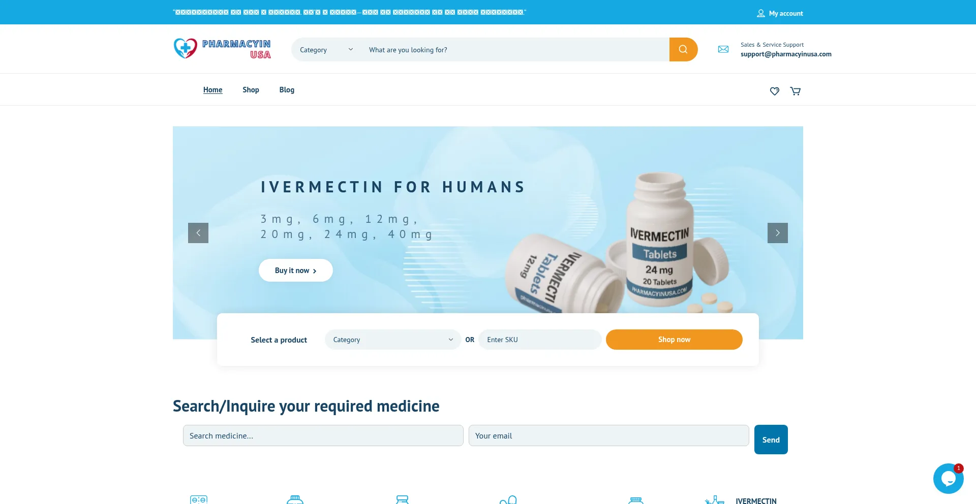 Website screenshot of Pharmacyinusa.com