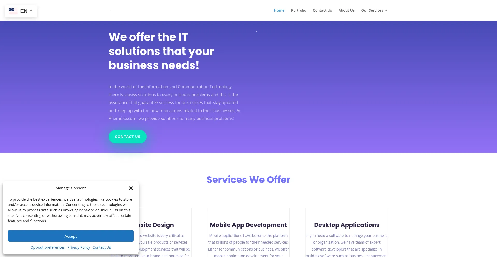 Website screenshot of Phemrise.com