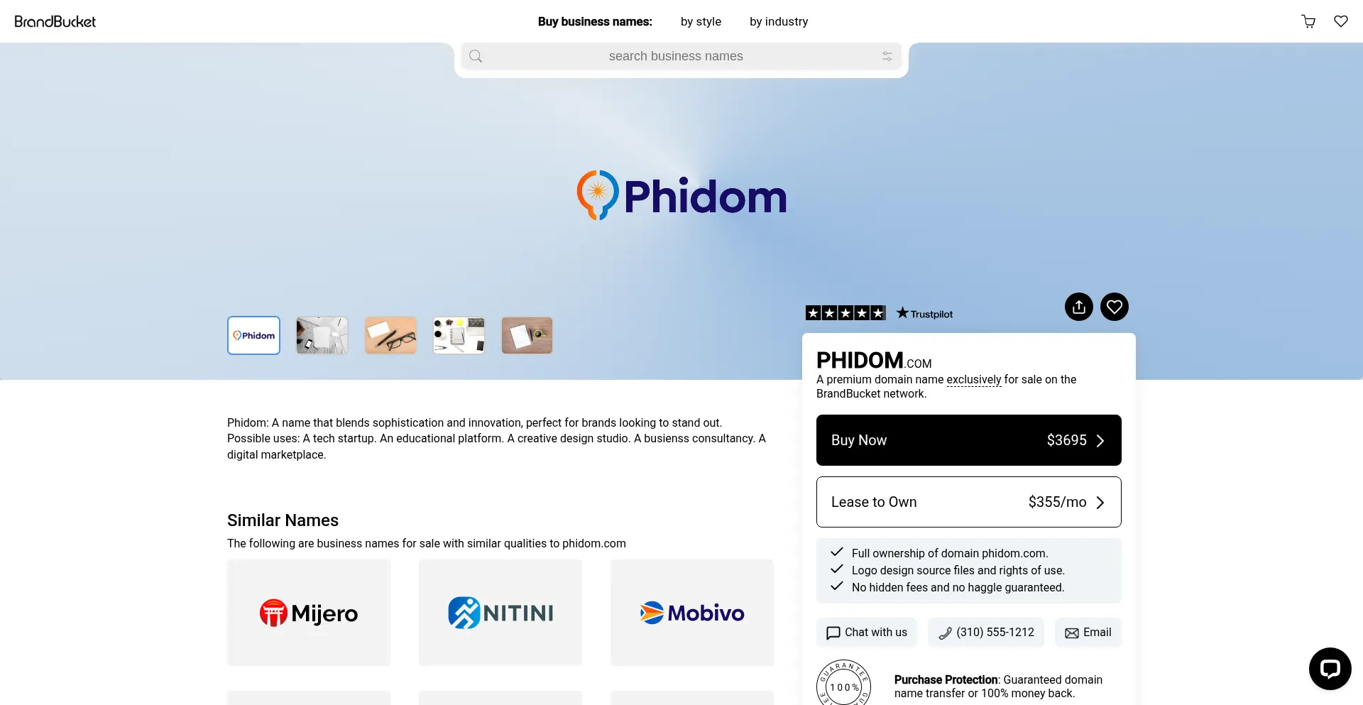 Website screenshot of Phidom.com