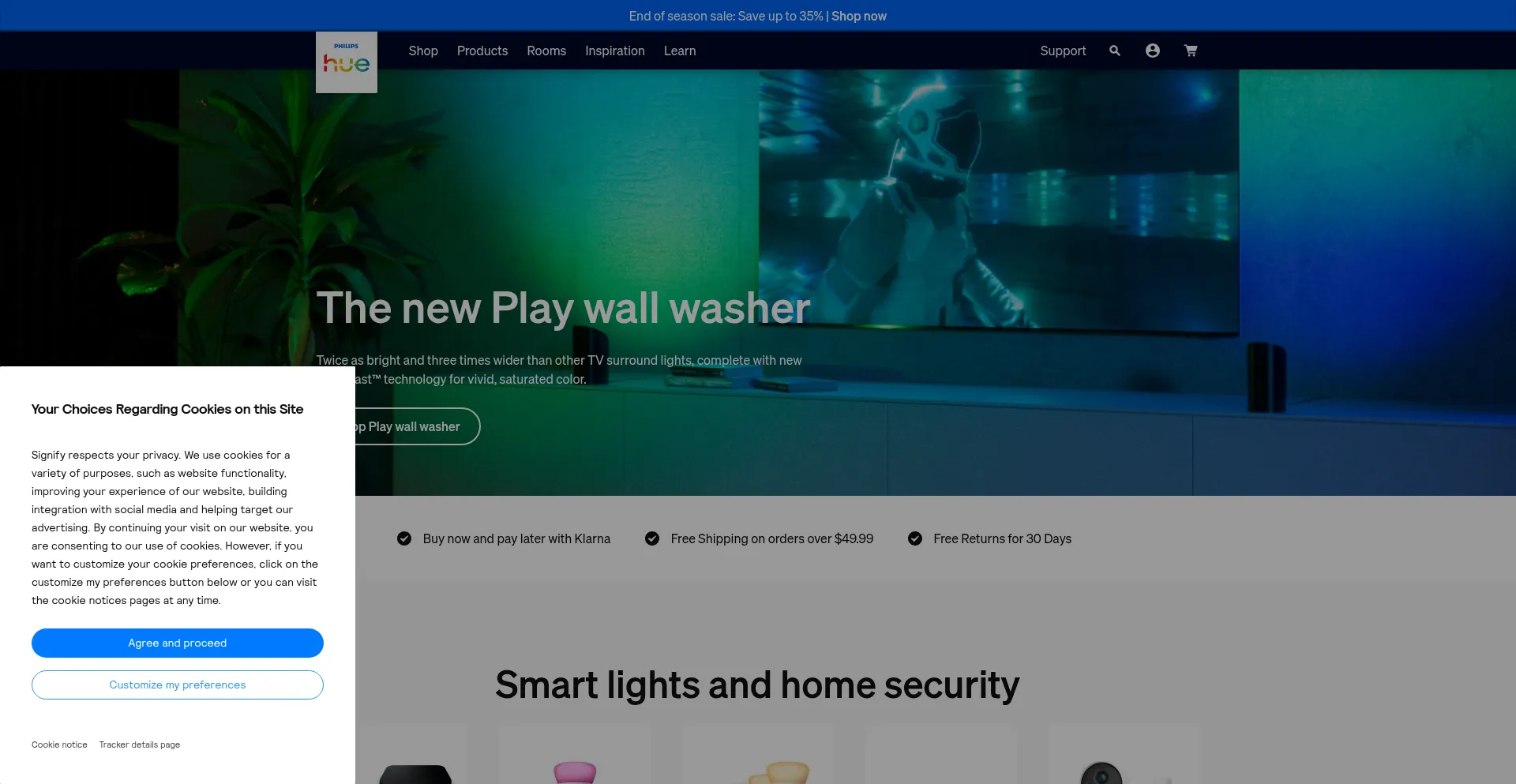 Website screenshot of Philips-hue.com