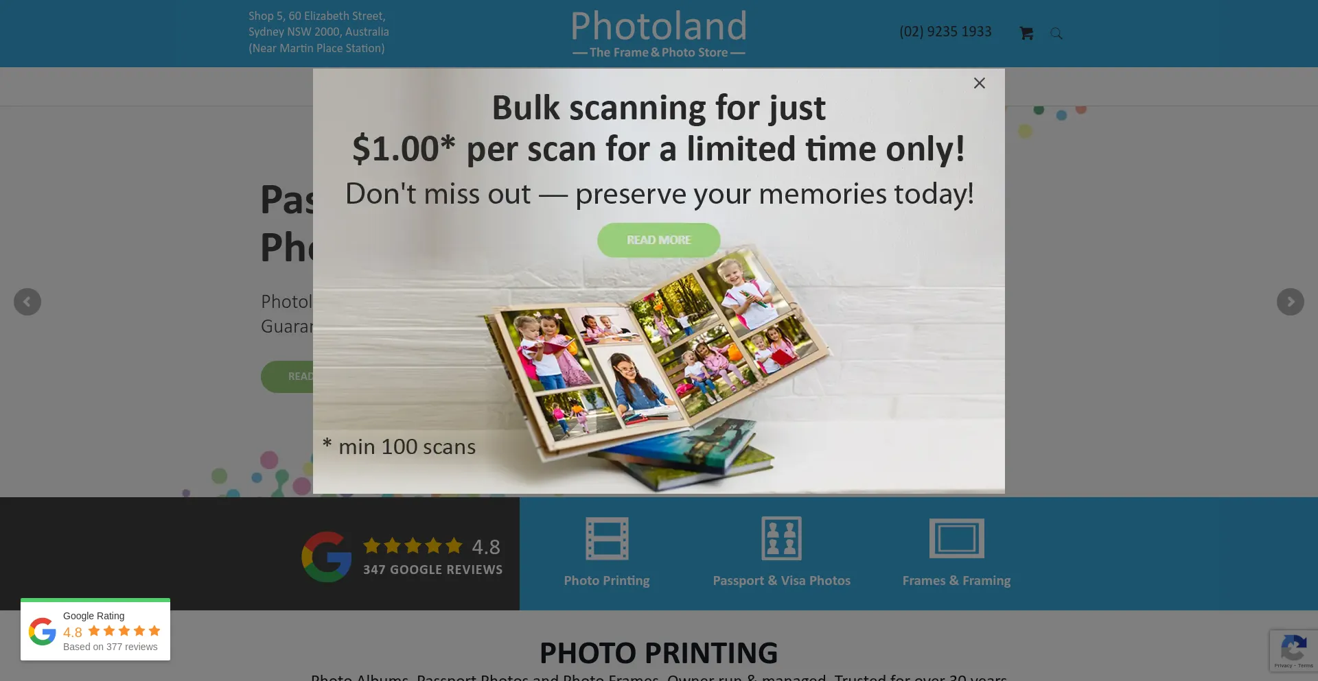 Website screenshot of Photoland.com.au