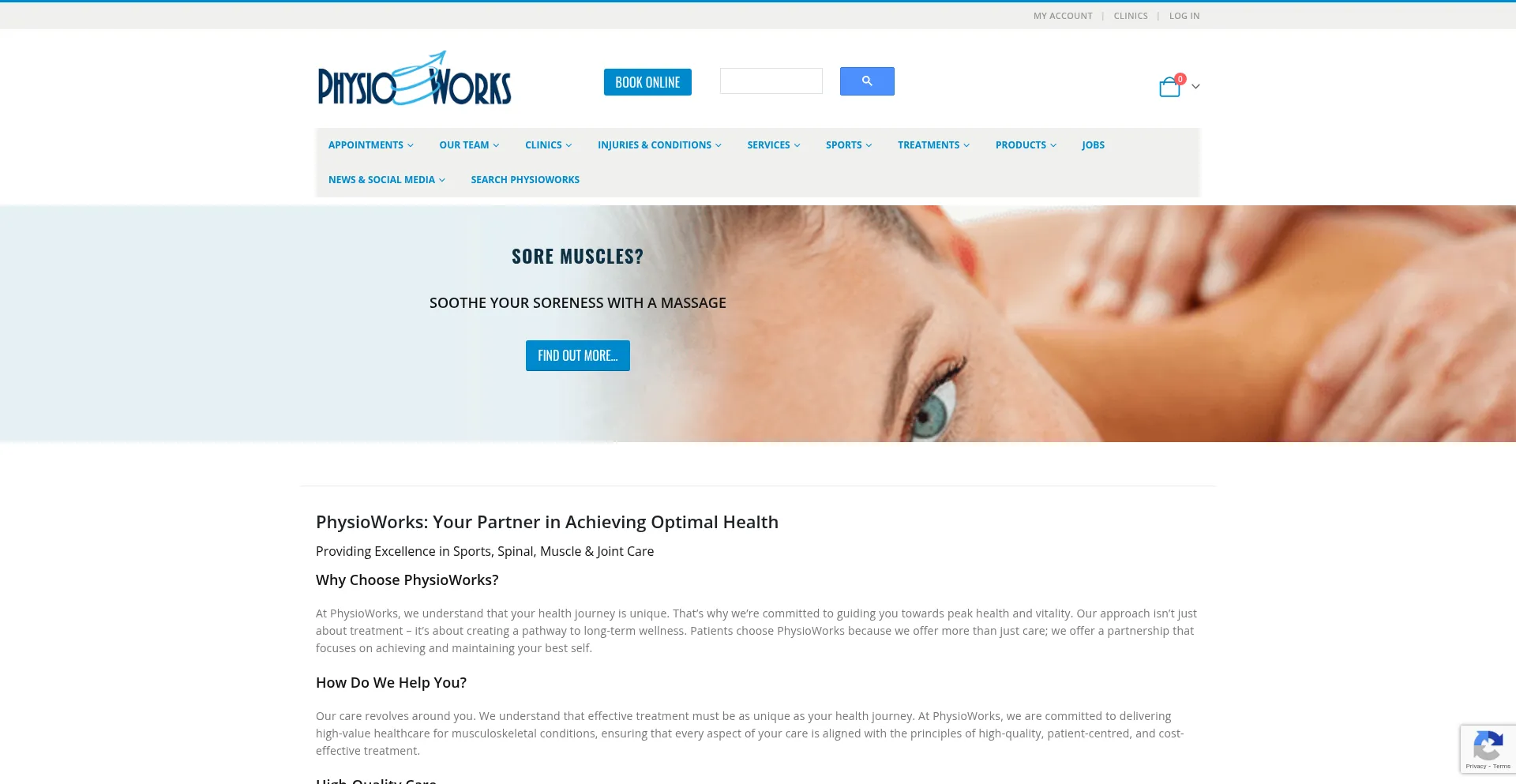 Website screenshot of Physioworks.com.au
