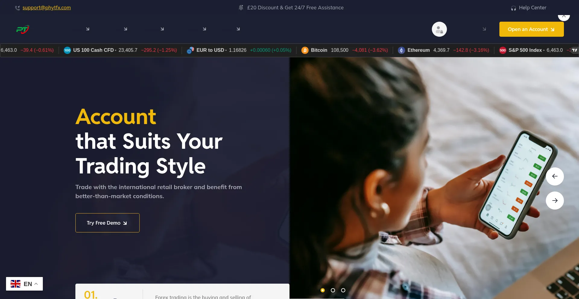 Website screenshot of Phytfx.com