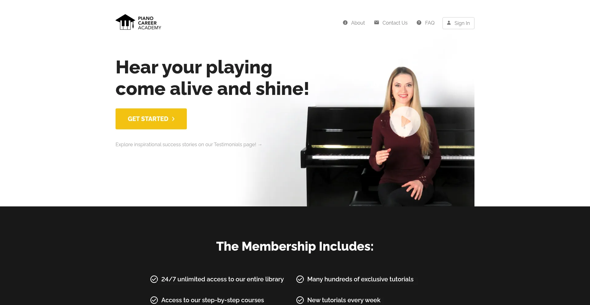 Website screenshot of Pianocareeracademy.com