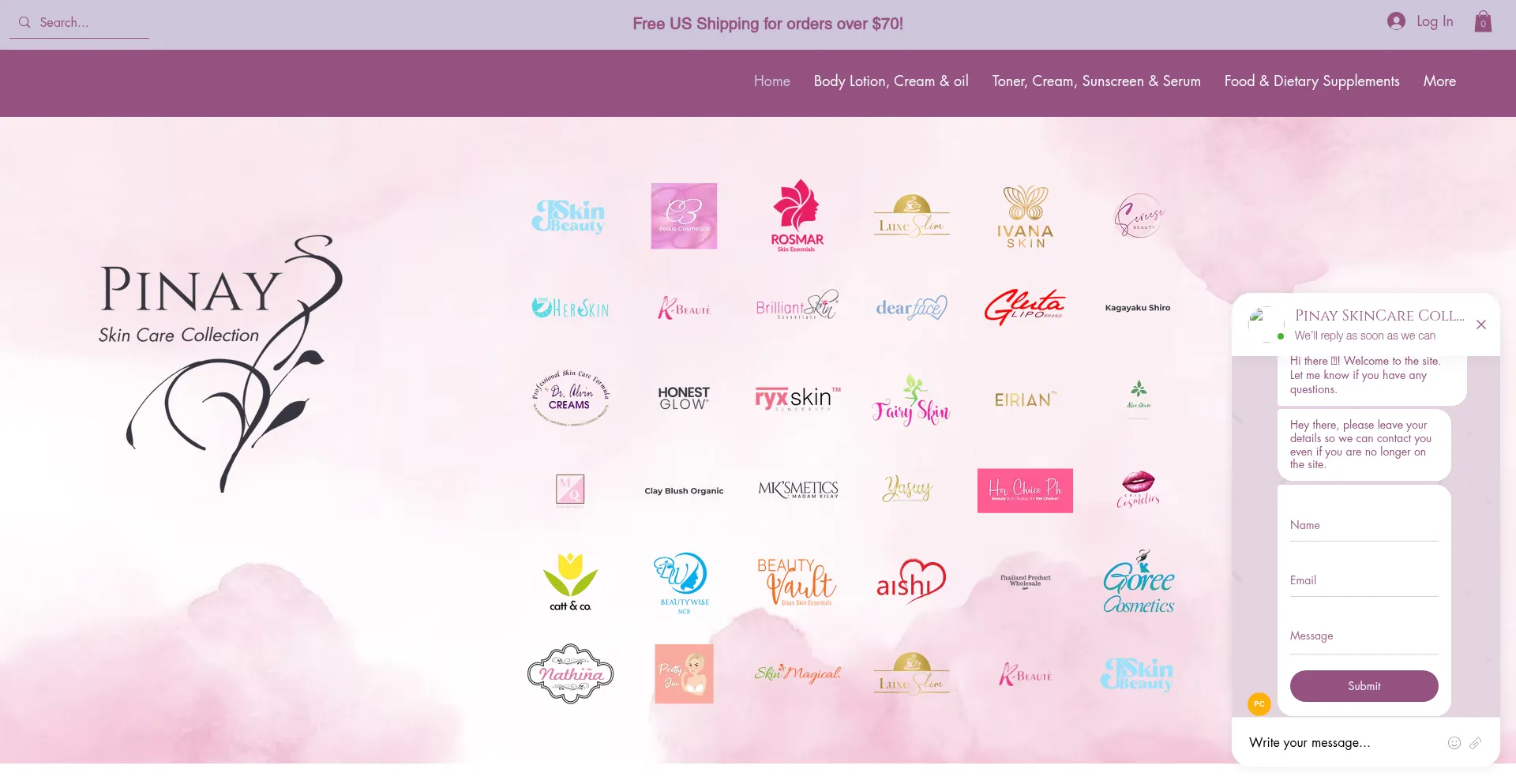 Website screenshot of Pinayskincarecollections.com