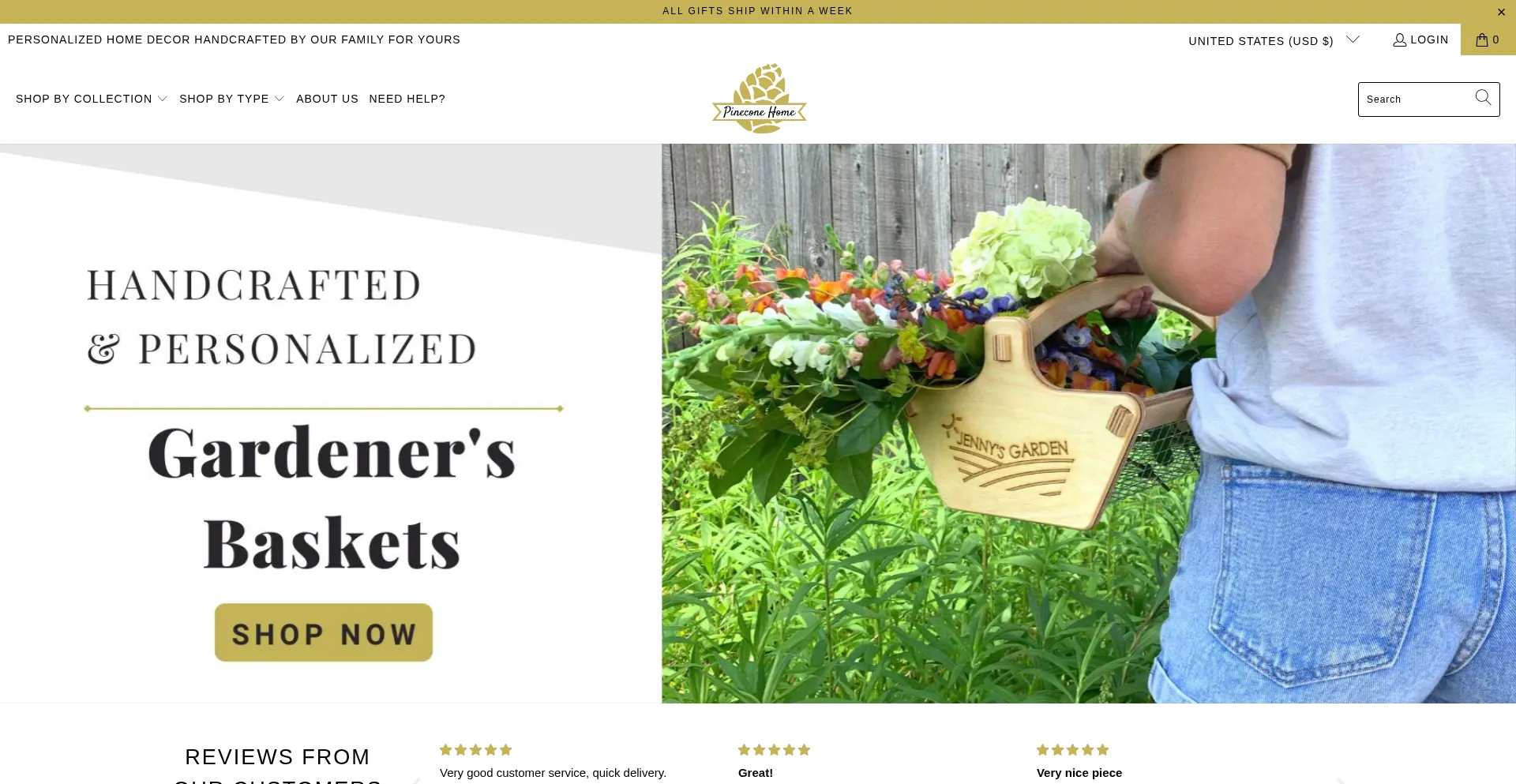 Website screenshot of Pineconehome.com