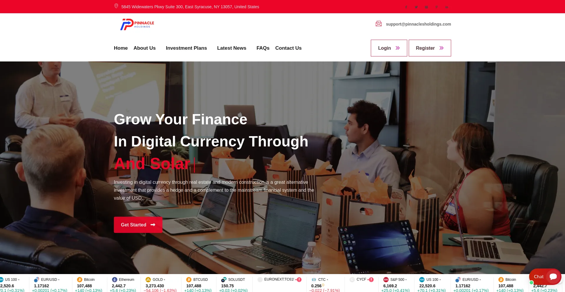 Website screenshot of Pinnaclesholdings.com
