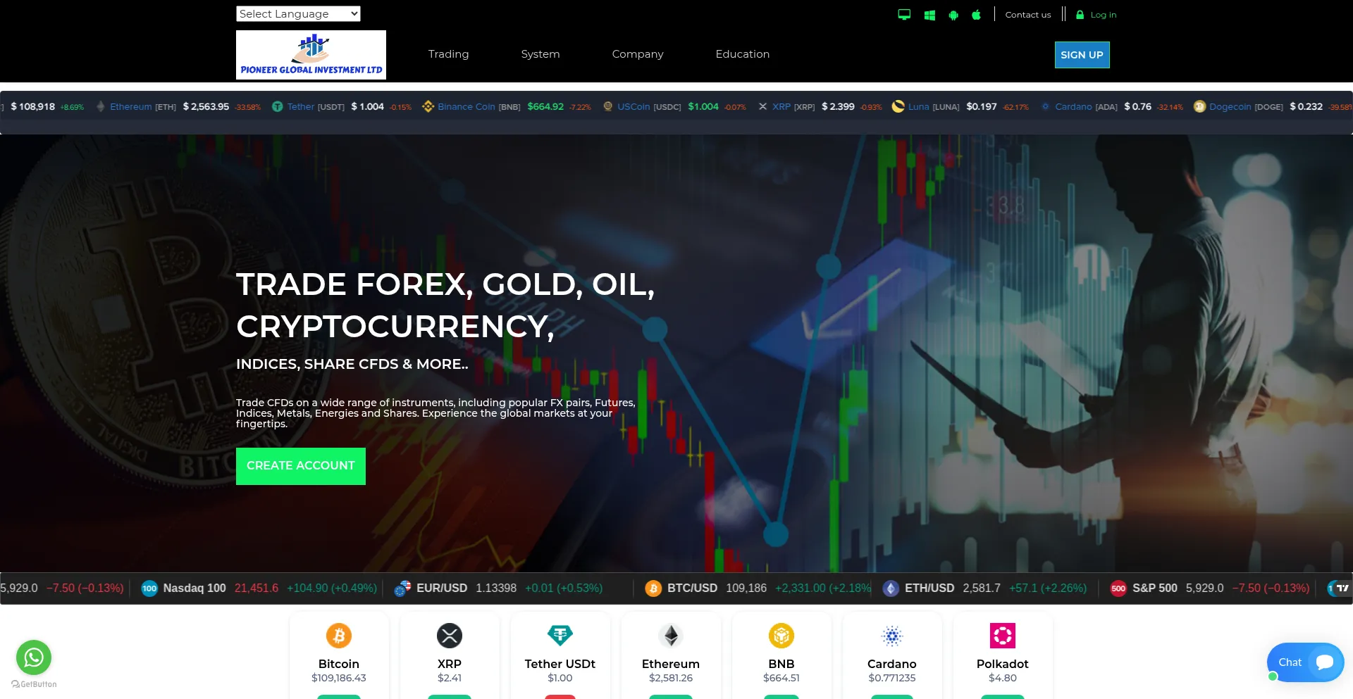 Website screenshot of Pioneersgloballimited.com