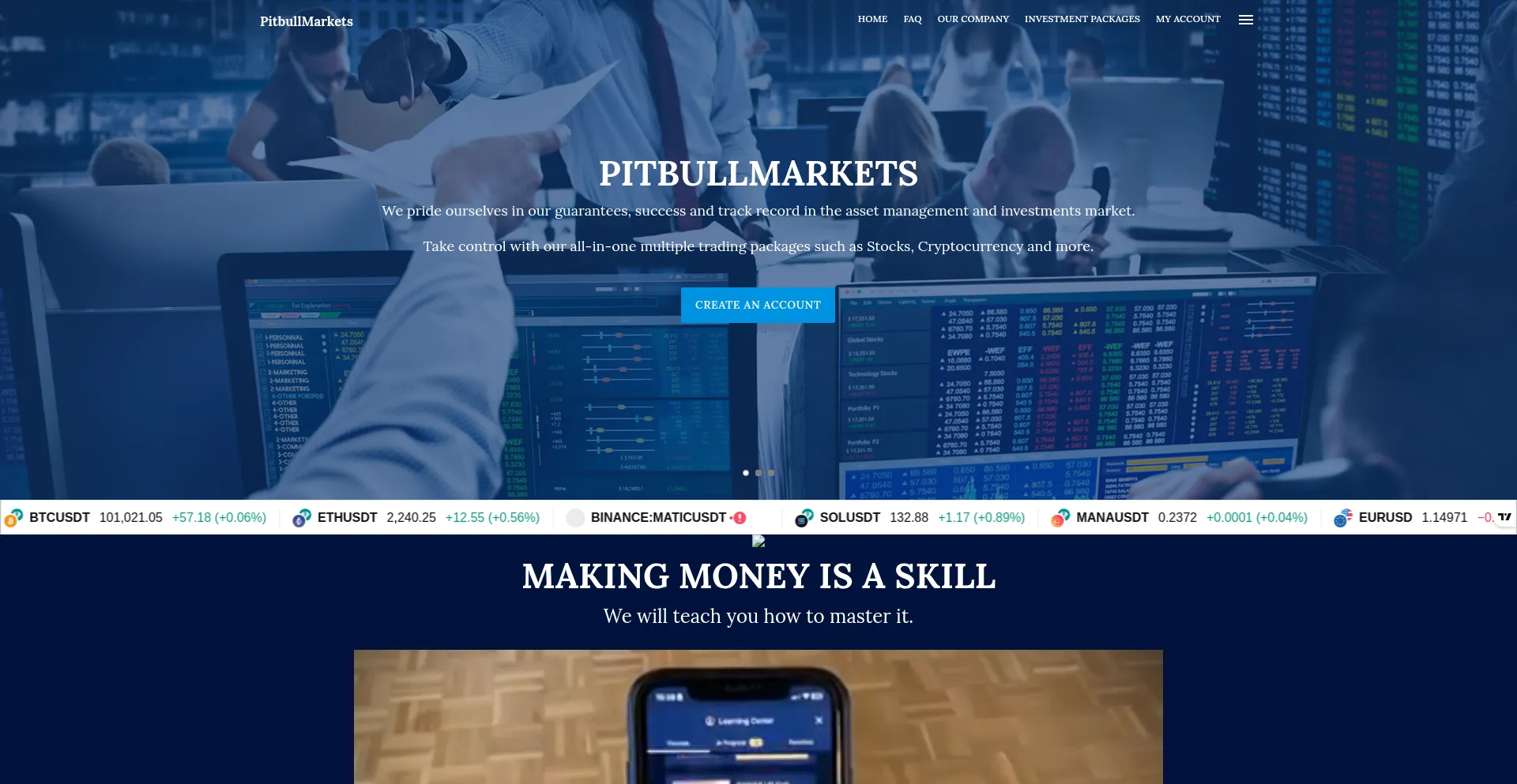 Website screenshot of Pitbullmarkets.com