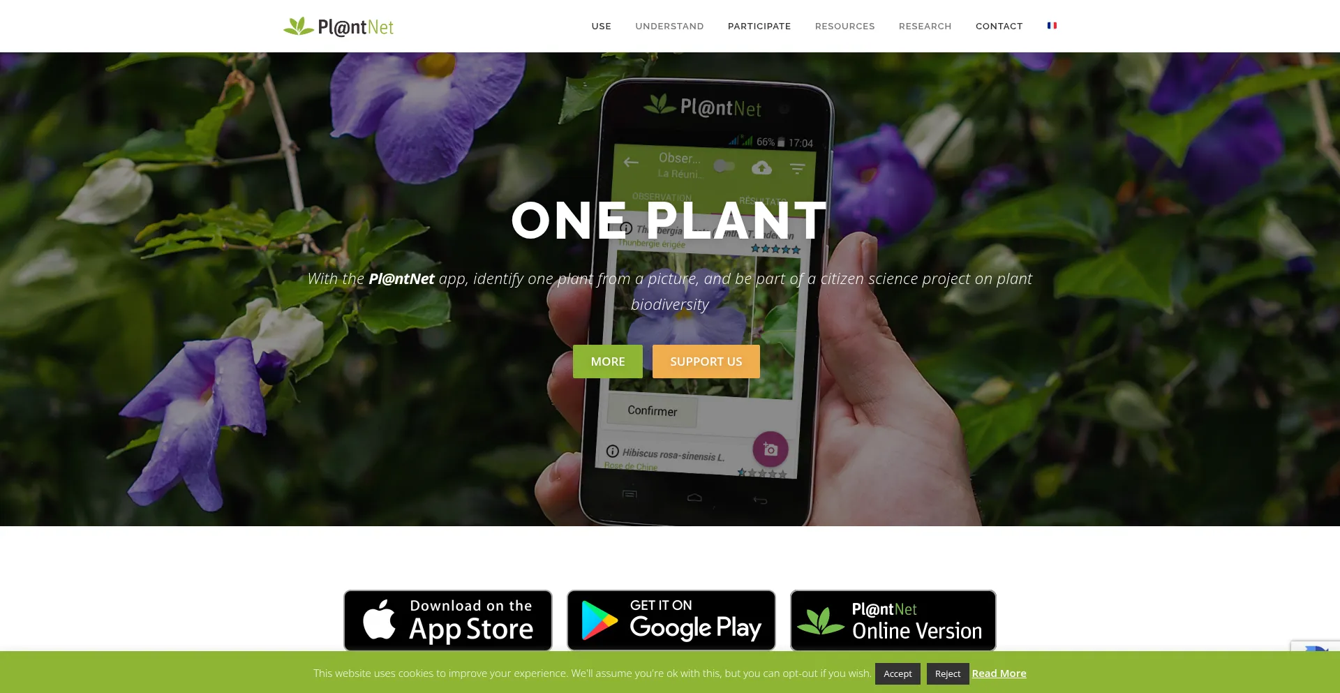Website screenshot of Plantnet.org