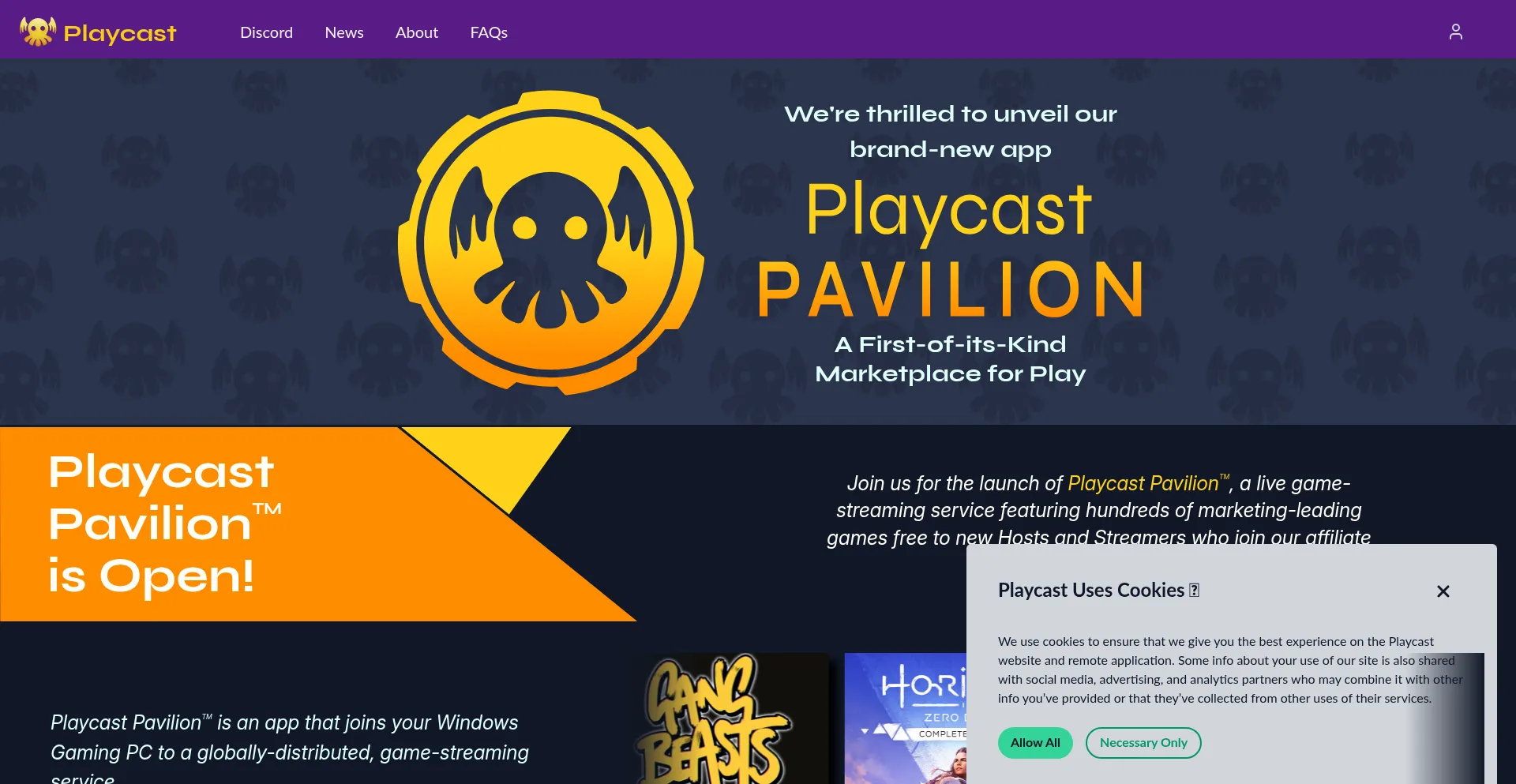 Website screenshot of Playcast.io