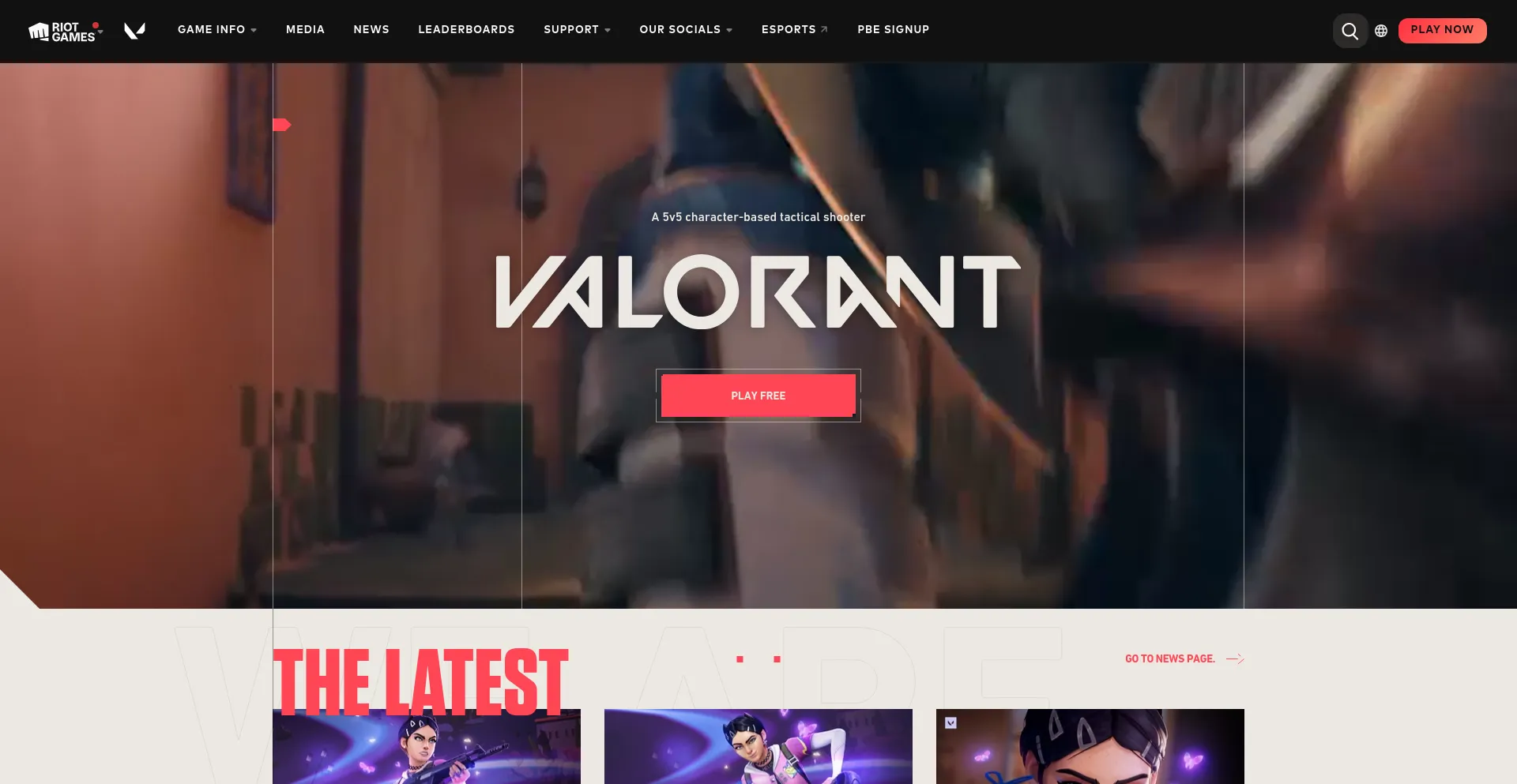 Website screenshot of Playvalorant.com