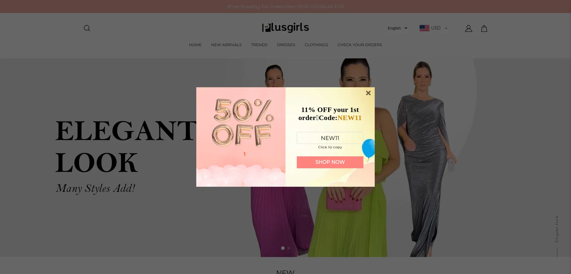 Website screenshot of Plusgirls.shop