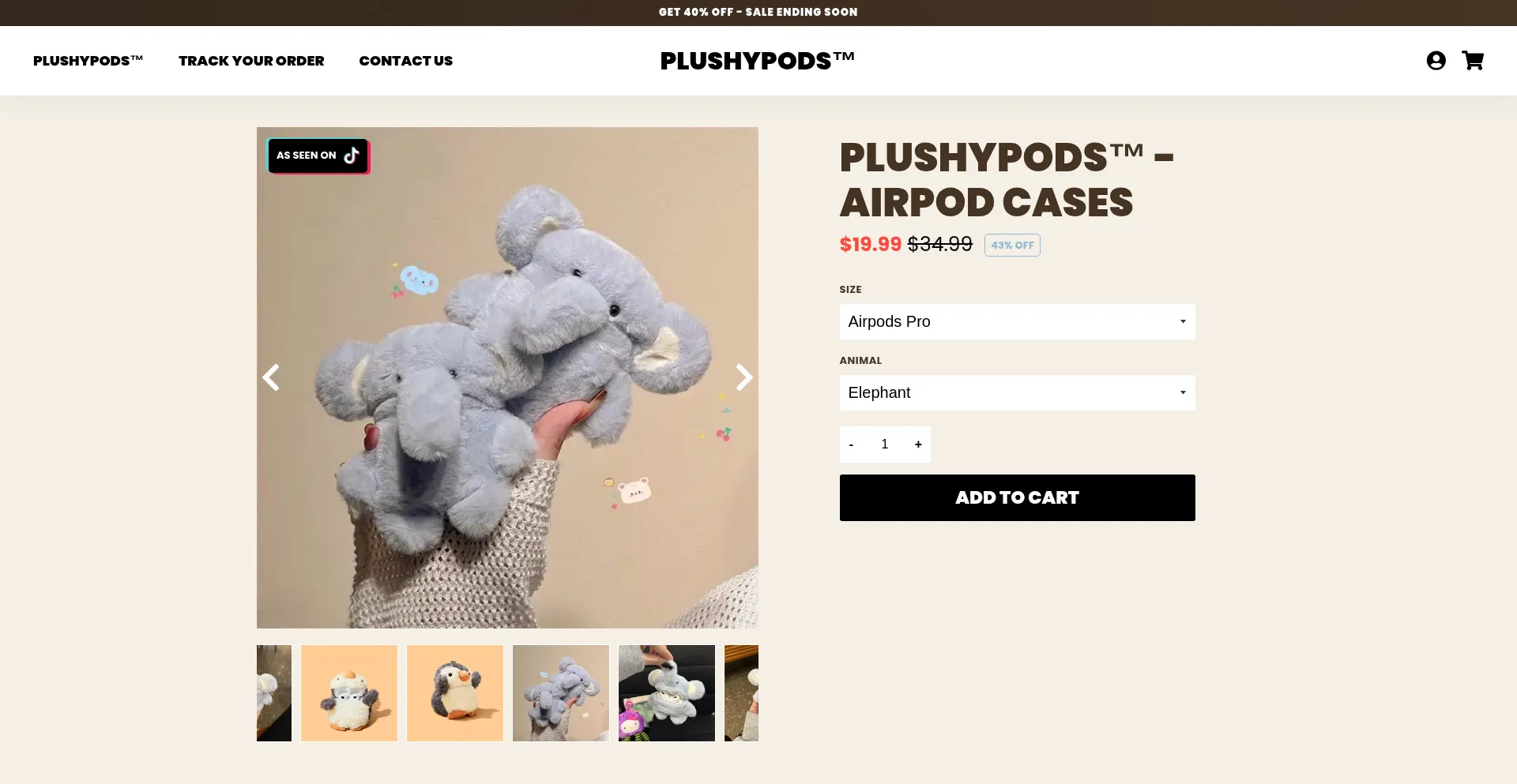 Website screenshot of Plushypods.com