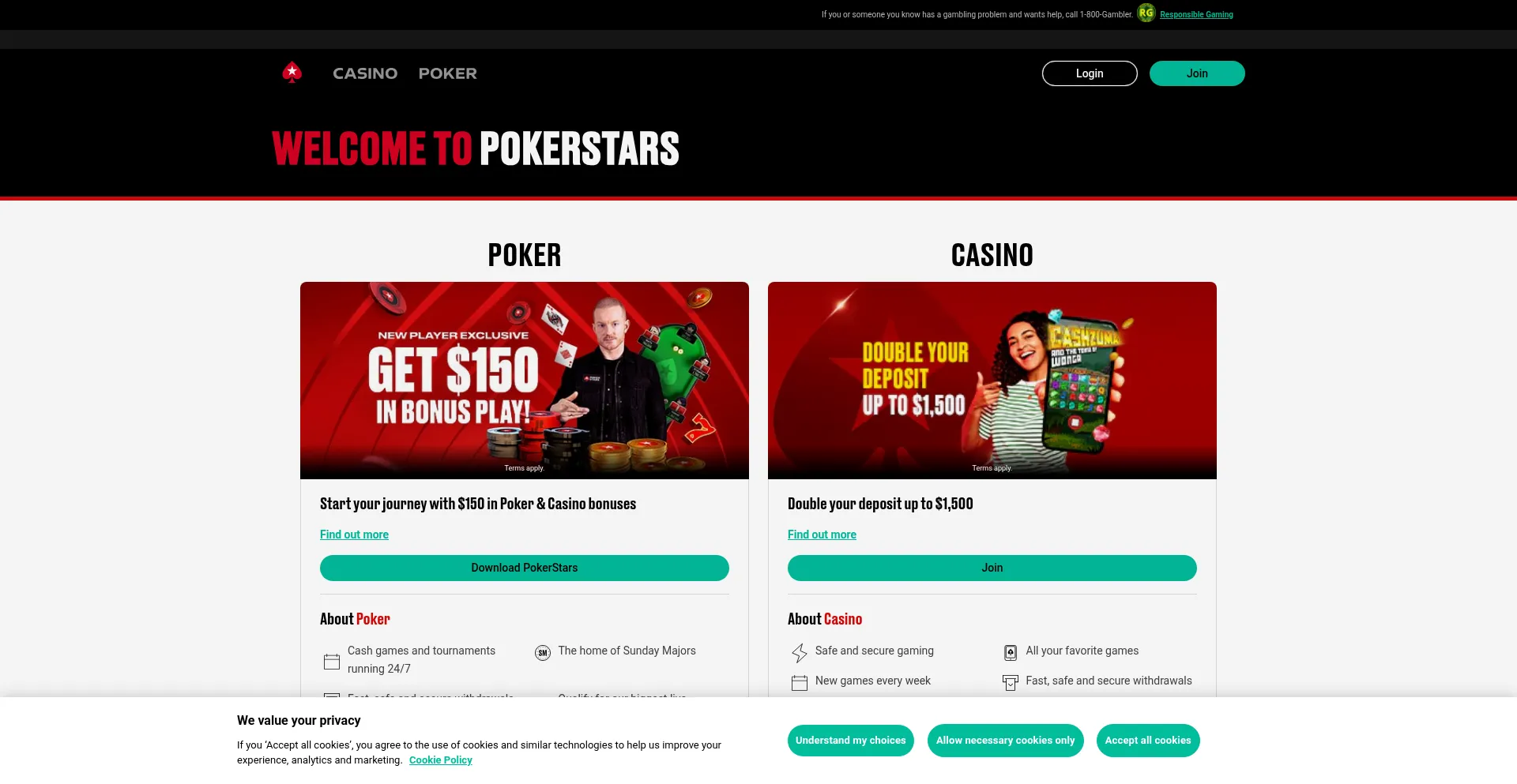Website screenshot of Pokerstars.com