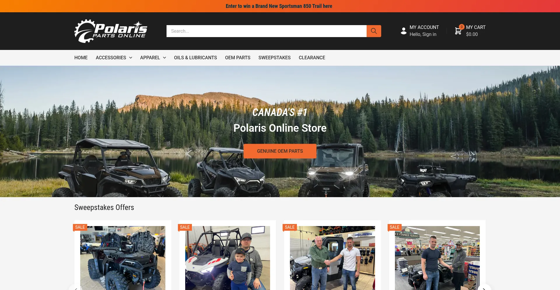Website screenshot of Polarispartsonline.ca