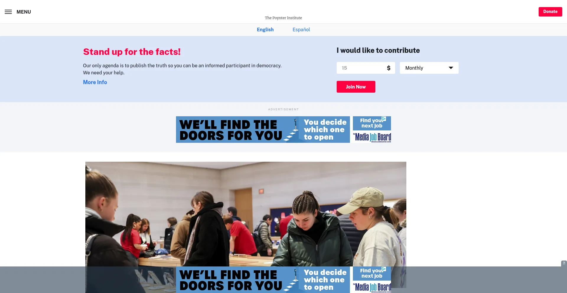 Website screenshot of Politifact.com