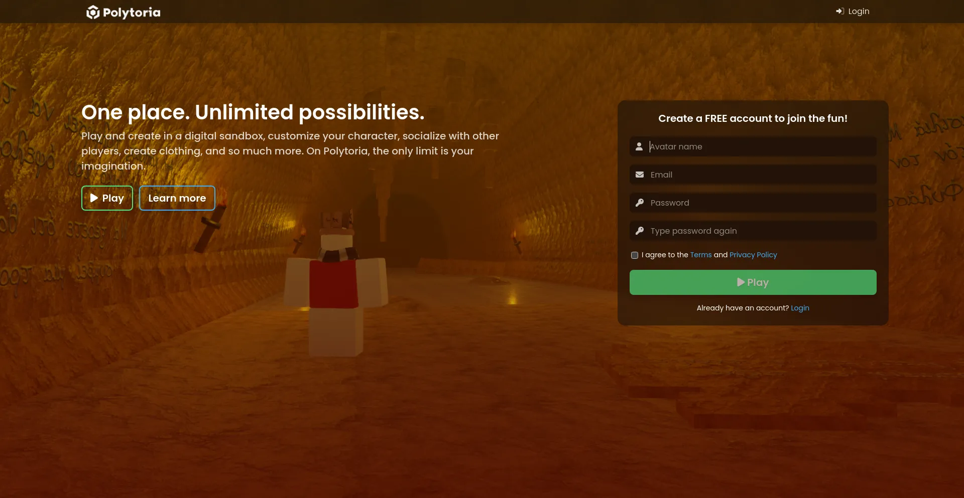 Website screenshot of Polytoria.com