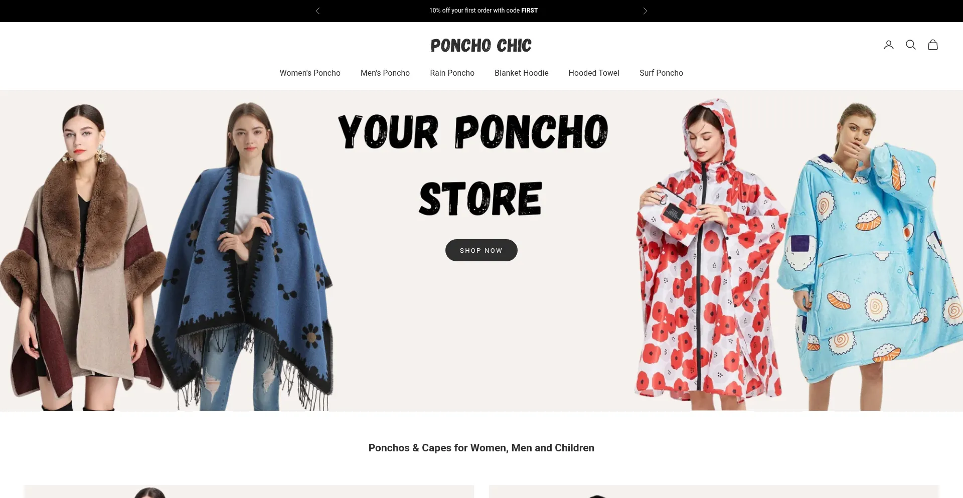 Website screenshot of Poncho-chic.com